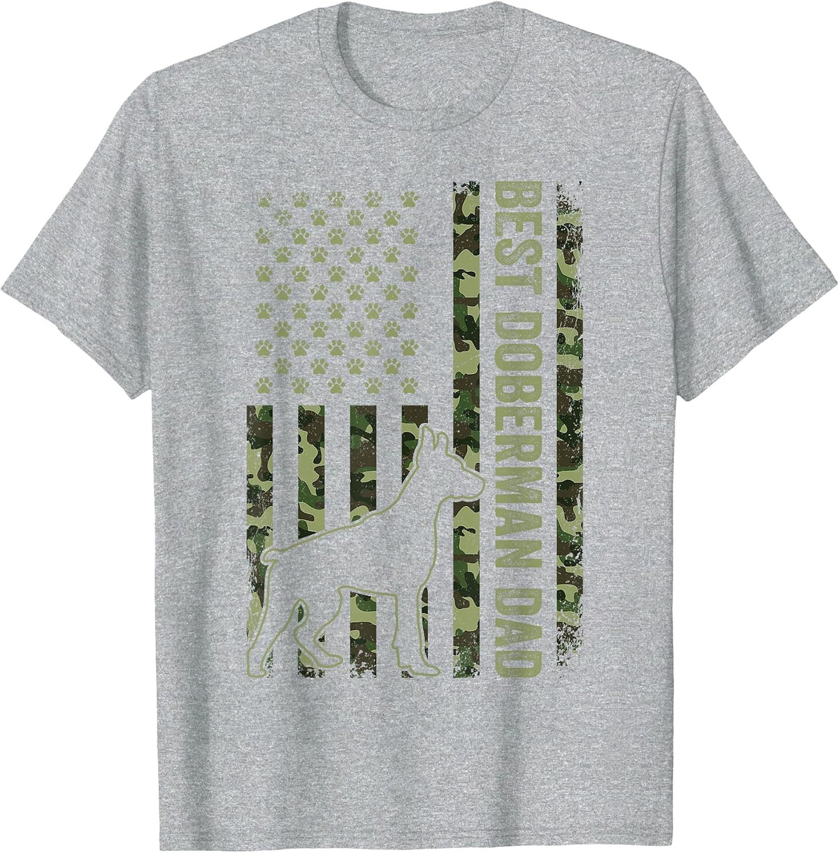 American Flag Best Doberman Dad Ever Tee Dog Dad T-Shirt - Heather Grey