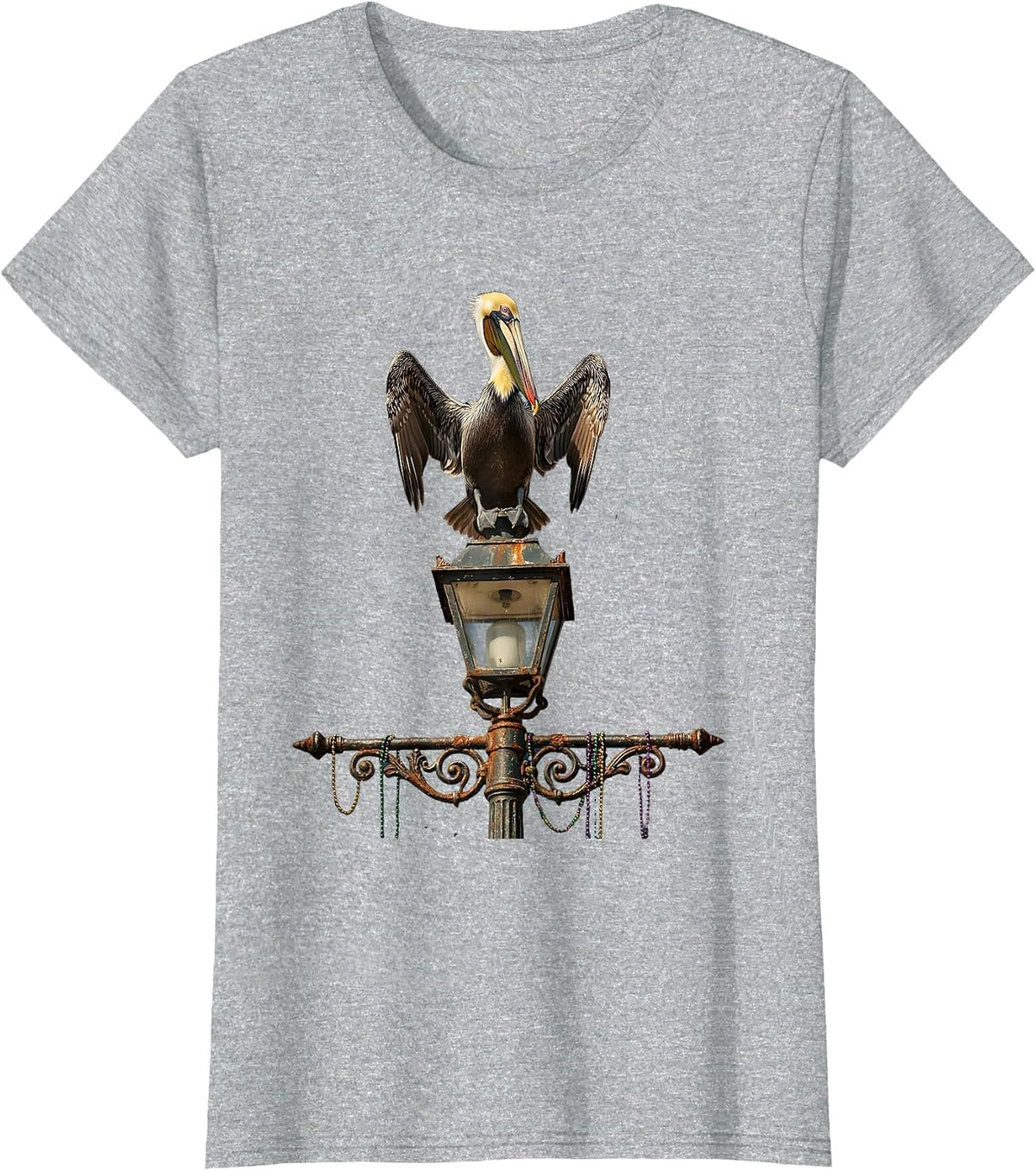 Mardi Gras Pelican Bourbon Street Lamp T-Shirt - Heather Grey