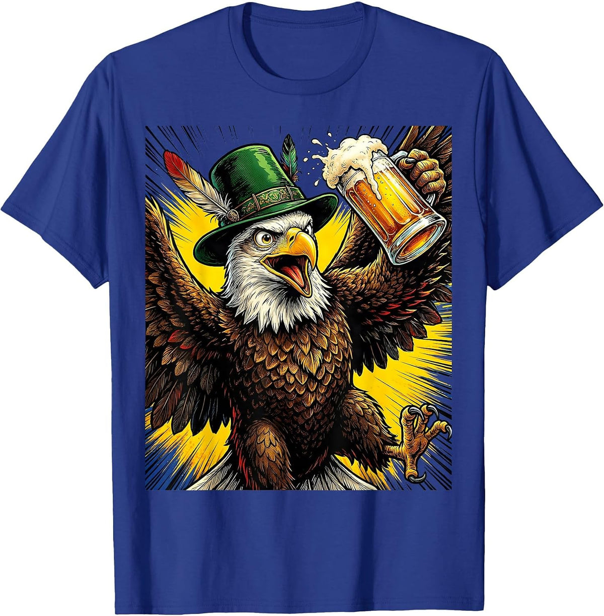 Men's Bald Eagle Bavarian Hat Beer Oktoberfest T-Shirt - Royal Blue