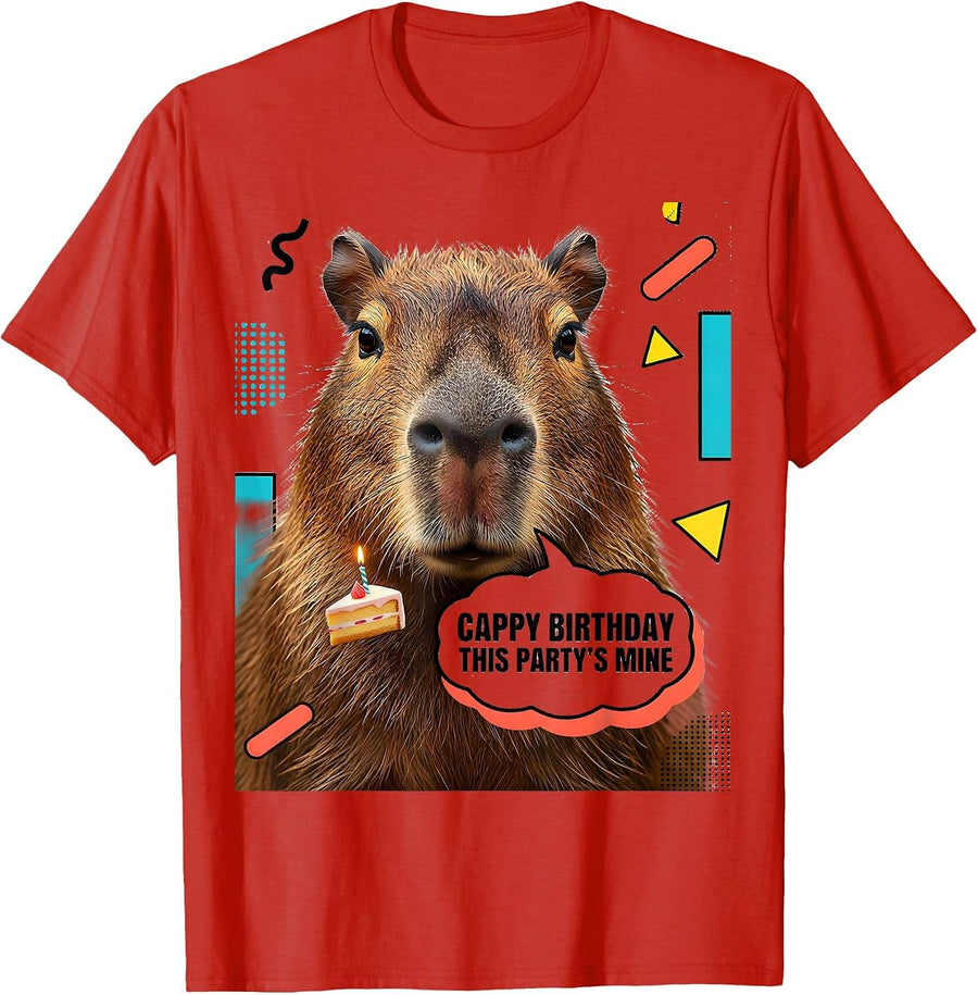 Men's Cappy Birthday This Party’s Mine Kawaii Capybara Kids Party T-Shirt - Red
