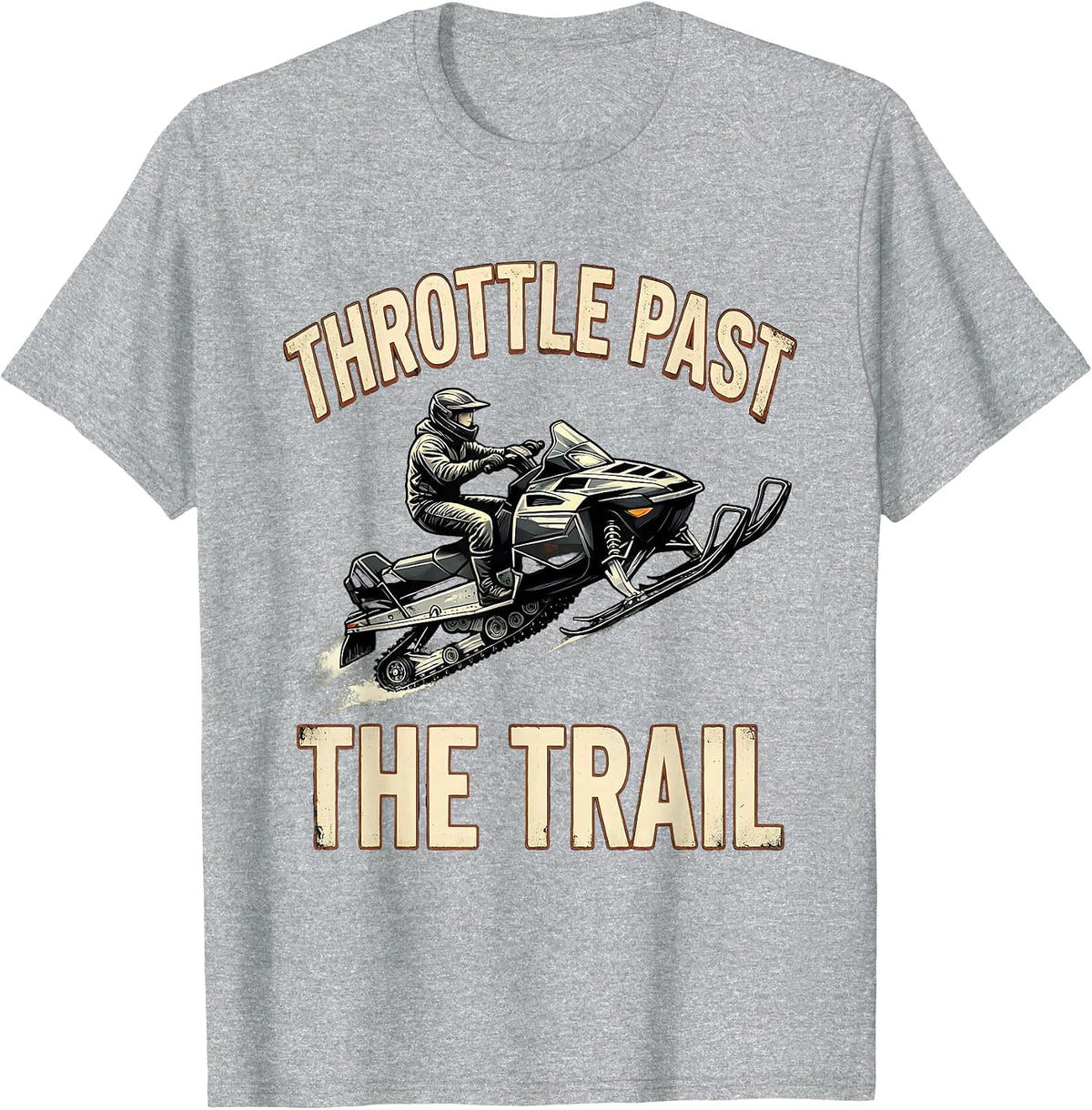 Men's Throttle Past The Trail Vintage Snowmobile Rider Winter T-Shirt - Heather Grey