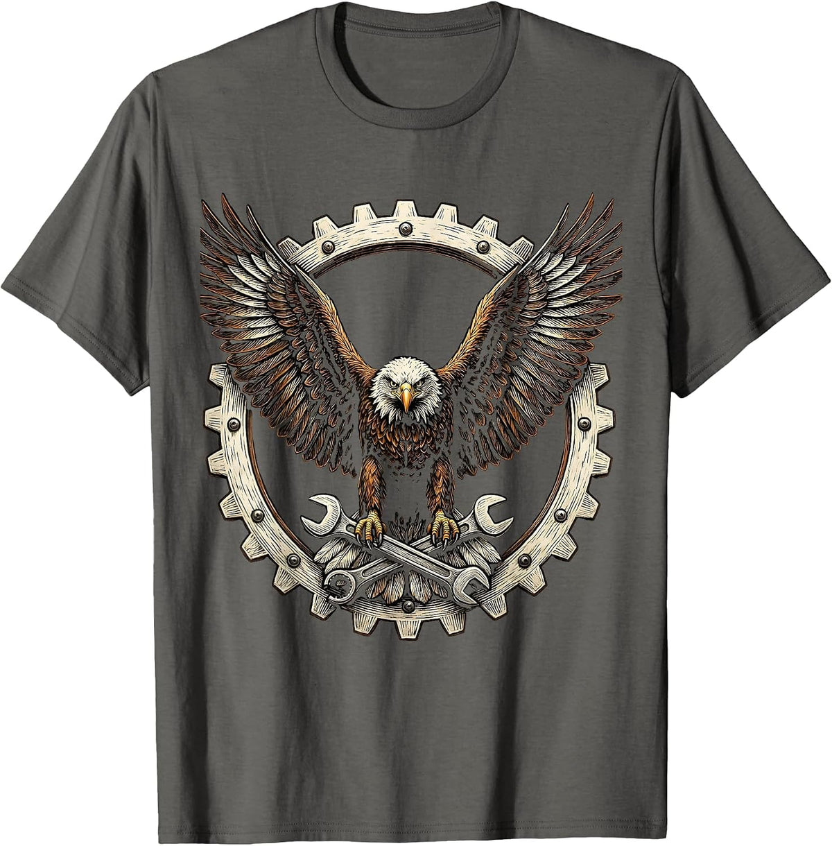 Mechanic Eagle Patch Jacket Back Graphic Tee T-Shirt - Asphalt Grey