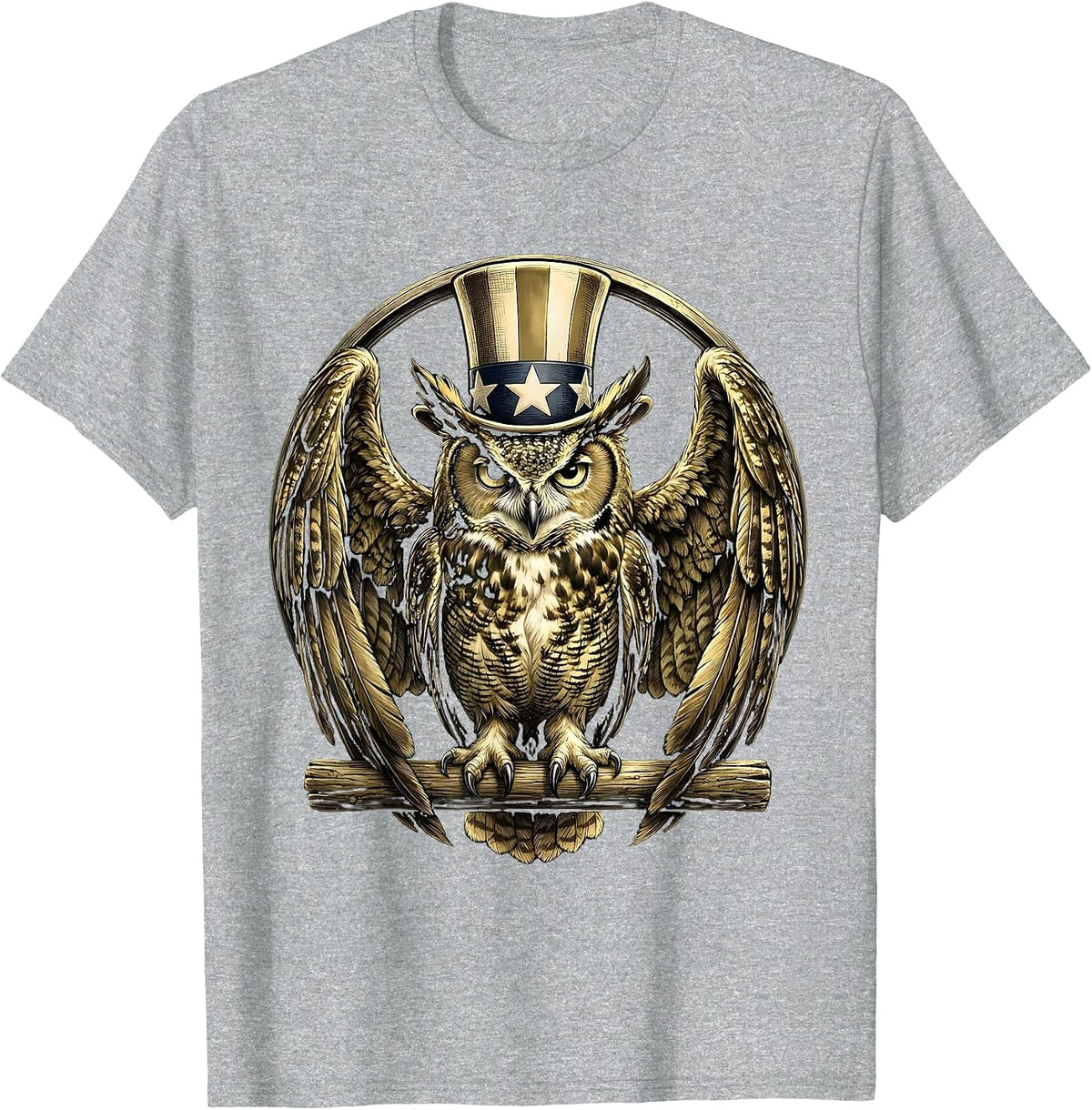 Men's Great Horned Owl Wings Spread USA Wildlife Art T-Shirt - Heather Grey