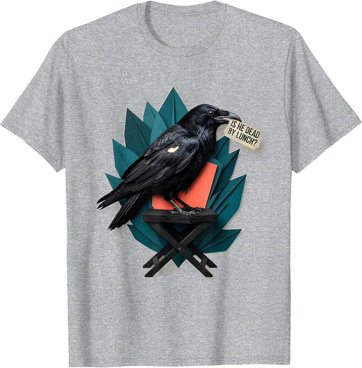 Men's Is He Dead By Lunch Dark Humor Gothic Raven Crow Animal T-Shirt - Heather Grey