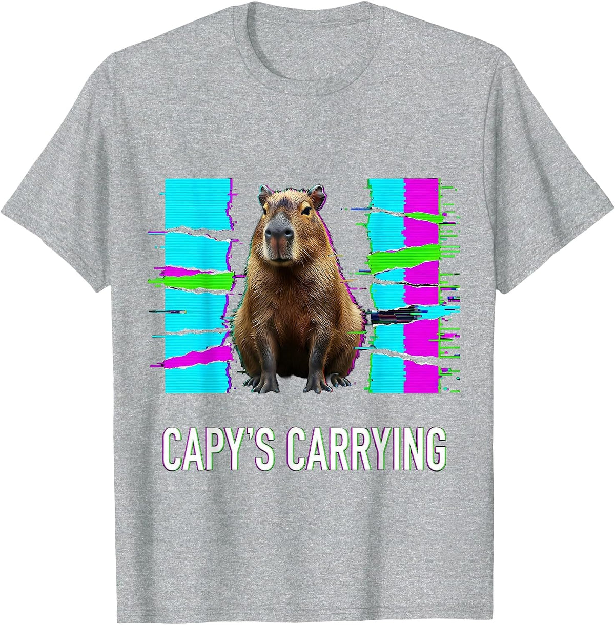 Men's capy's carrying Glitch Datamosh Funny Capybara Meme Animal T-Shirt - Heather Grey