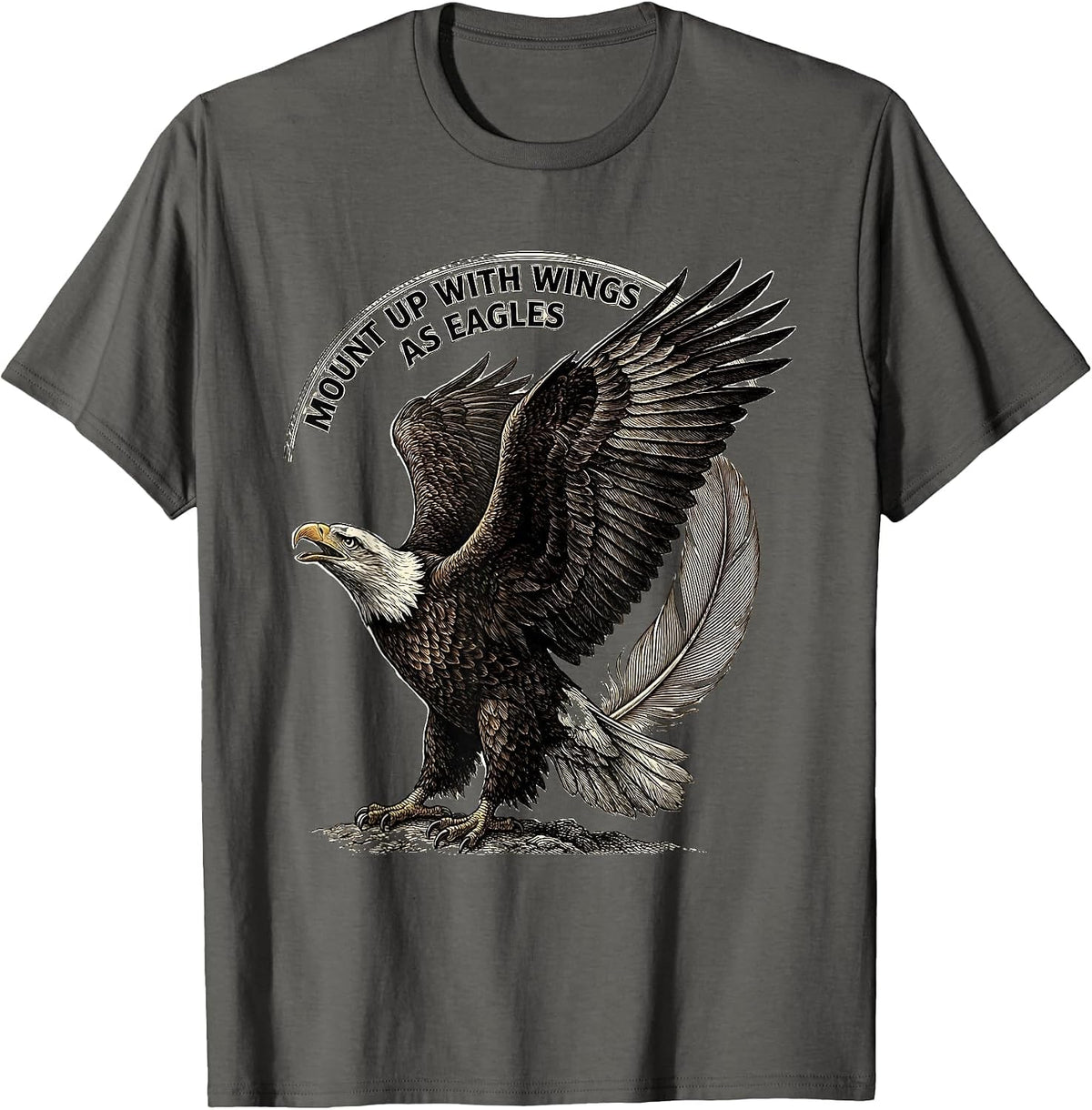 Men's Mount Up With Wings As Eagles Faith Eagle Lover Crosshatch T-Shirt - Asphalt Grey