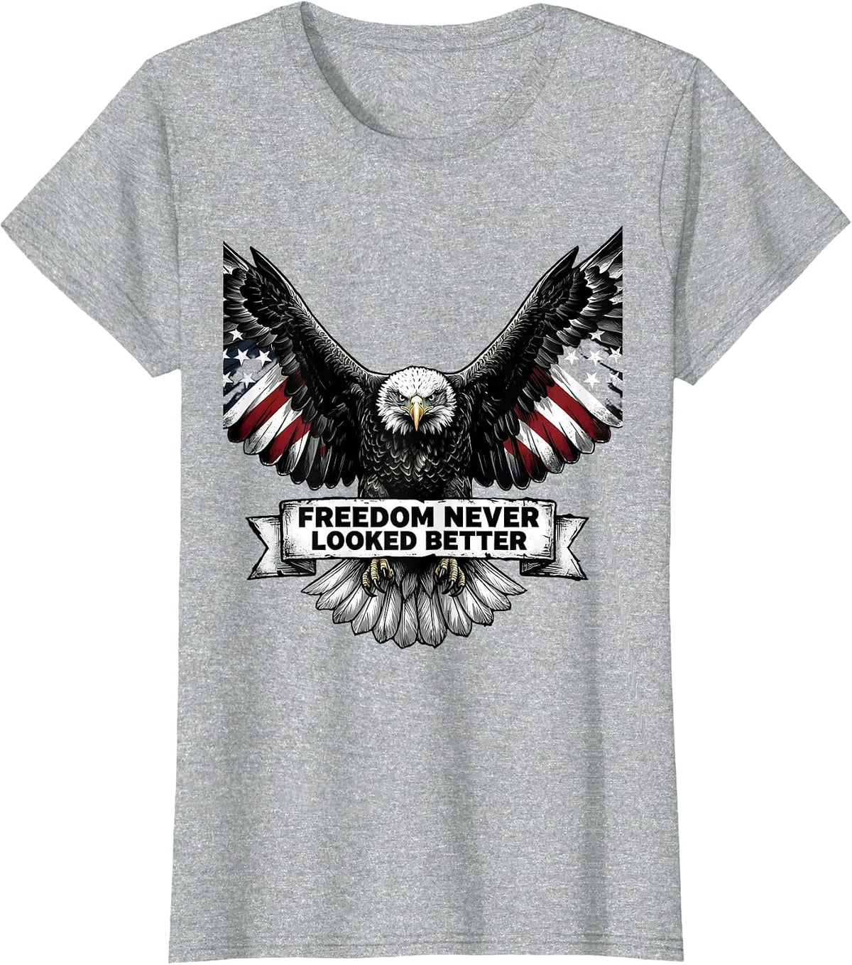 Women's American Flag Eagle Freedom Never Looked Better T-Shirt - Heather Grey