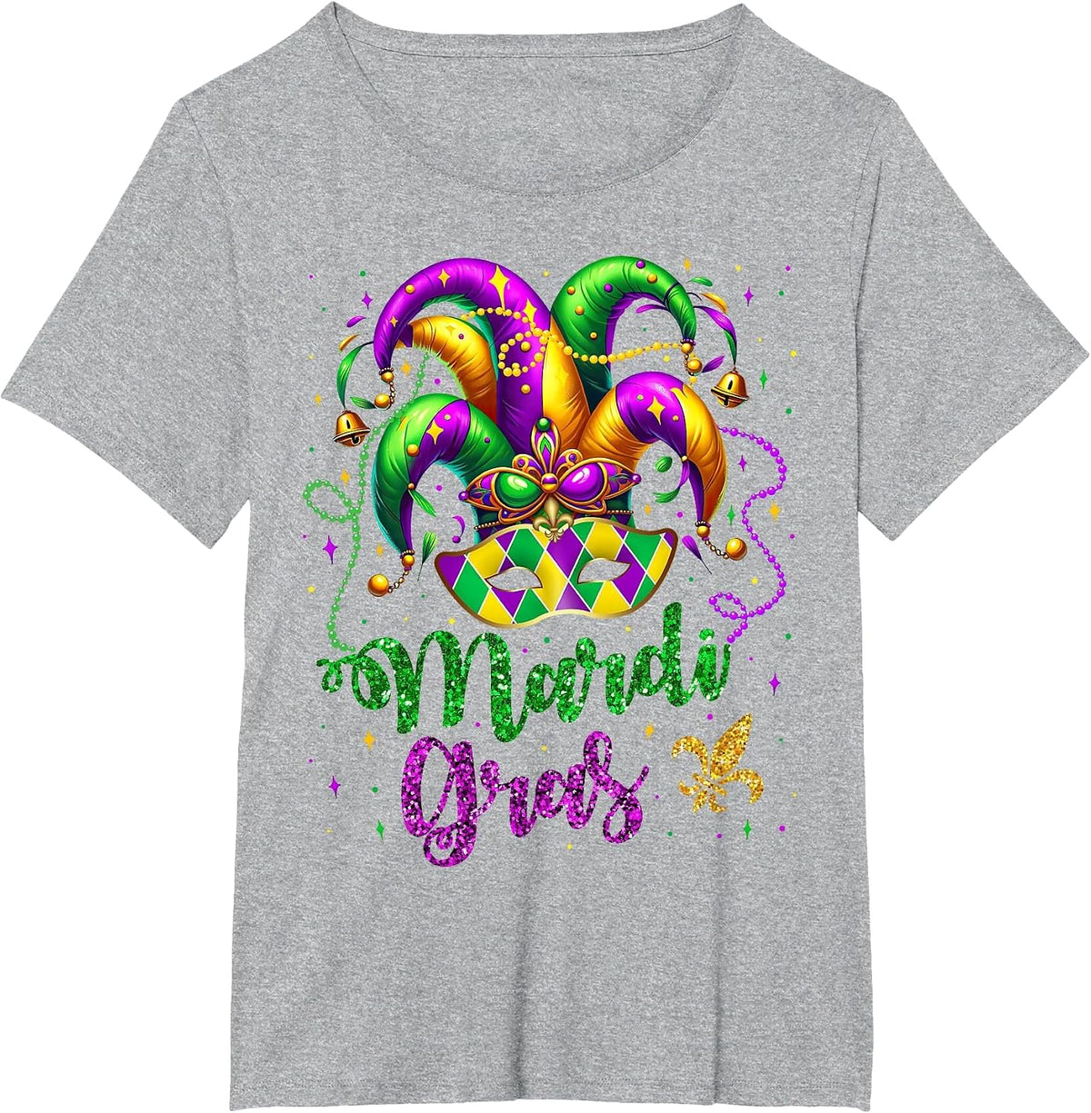 Mardi Gras Shirts for Women Kids Men Beads Mask Feathers Hat T-Shirt - Heather Grey
