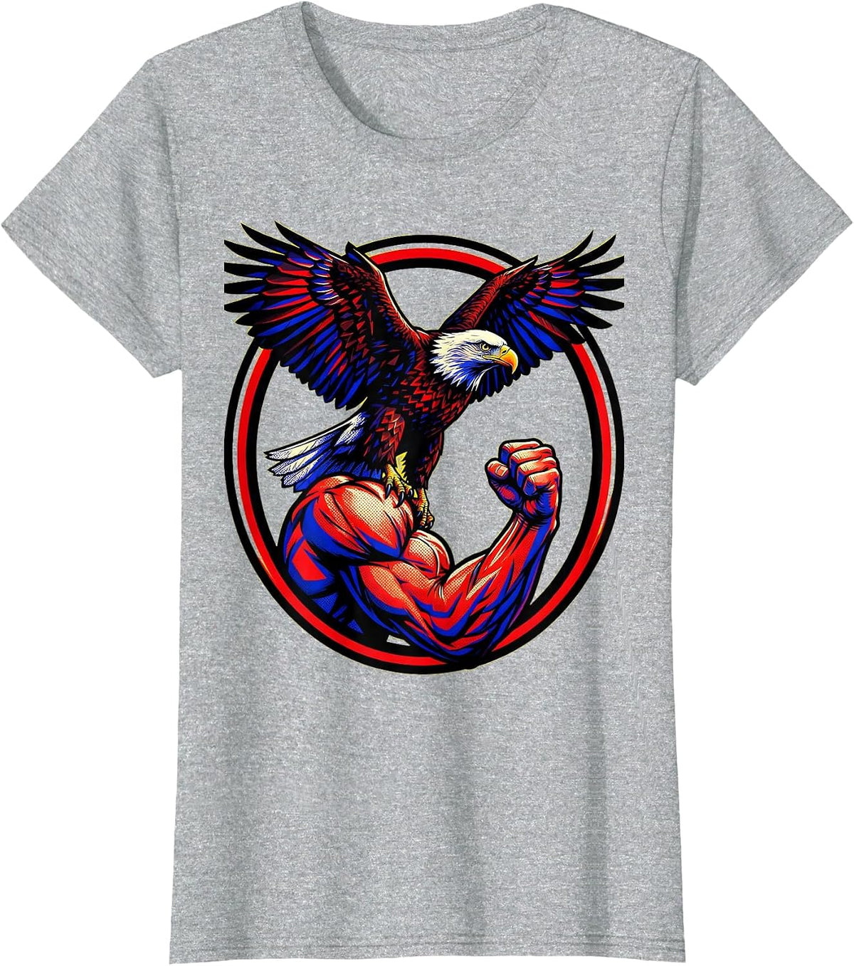 Eagle on Flexed Arm Graphic - Strength and Power T-Shirt - Heather Grey
