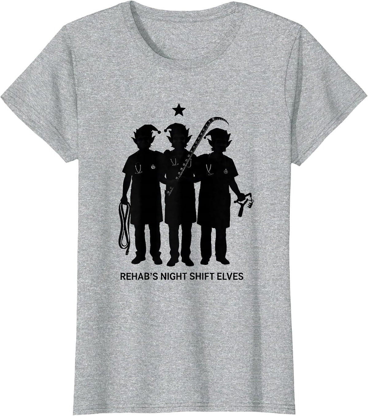 Rehab's Night Shift Elves Funny Occupational Therapy T-Shirt - Heather Grey