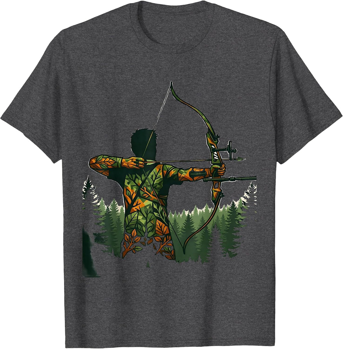 Men's Camo Hunting Bow and Arrow Graphic T-Shirt - Dark Heather Grey