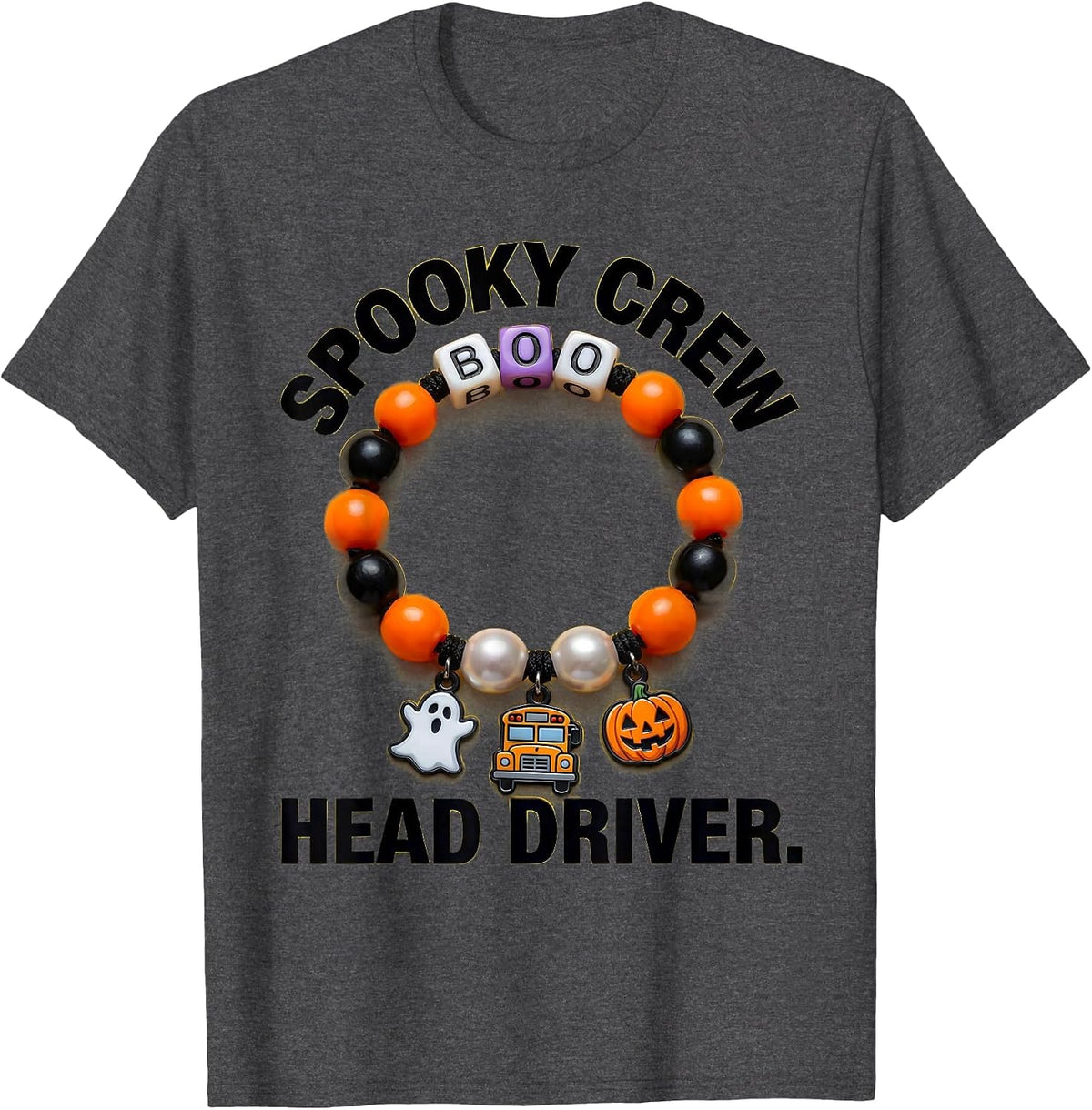 Boo Crew Bus Driver Halloween Spooky Design T-Shirt - Dark Heather Grey