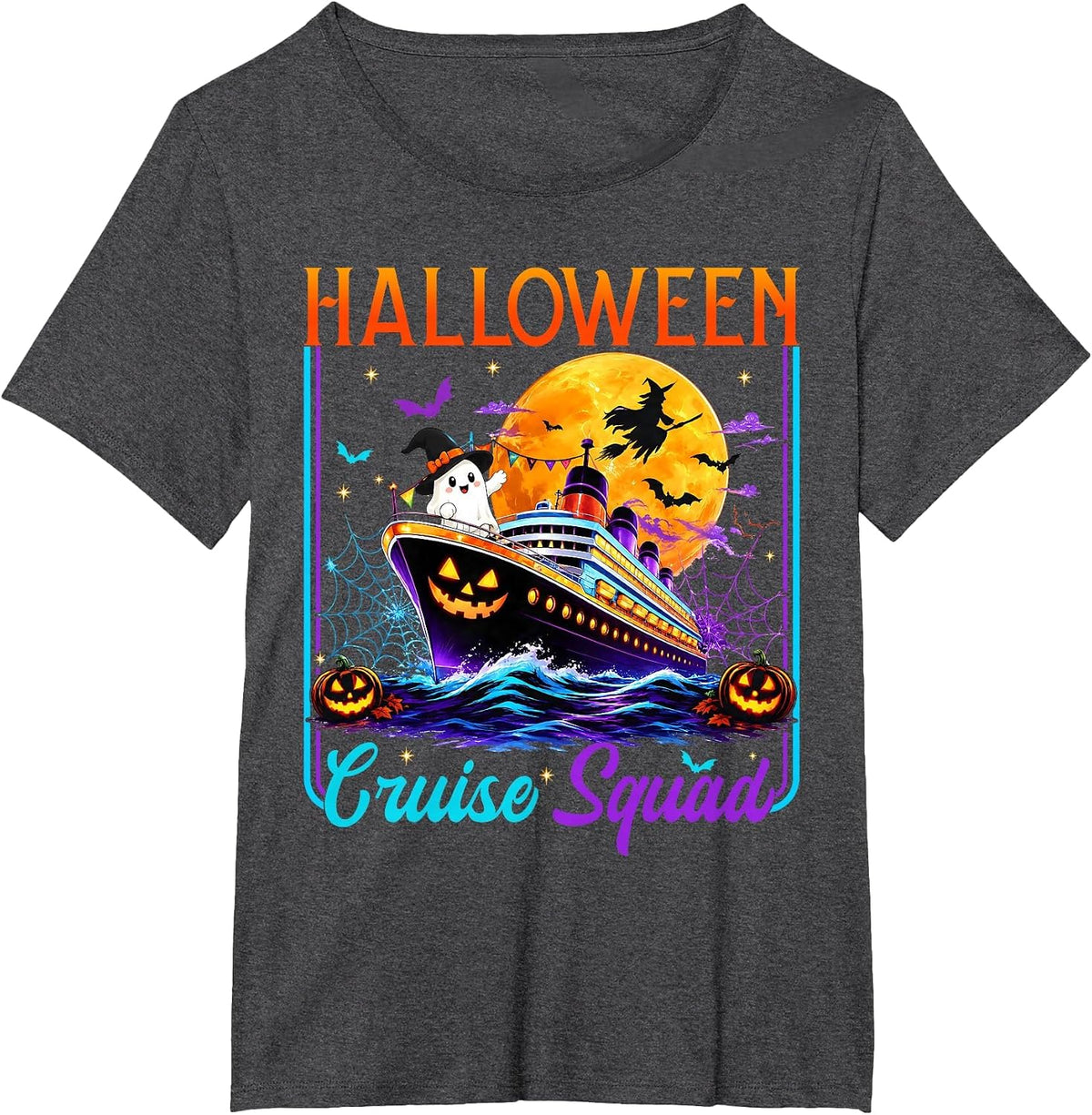 Halloween Cruise Squad Boo Ghosts Witch Horror Cruise Ship T-Shirt - Dark Heather Grey