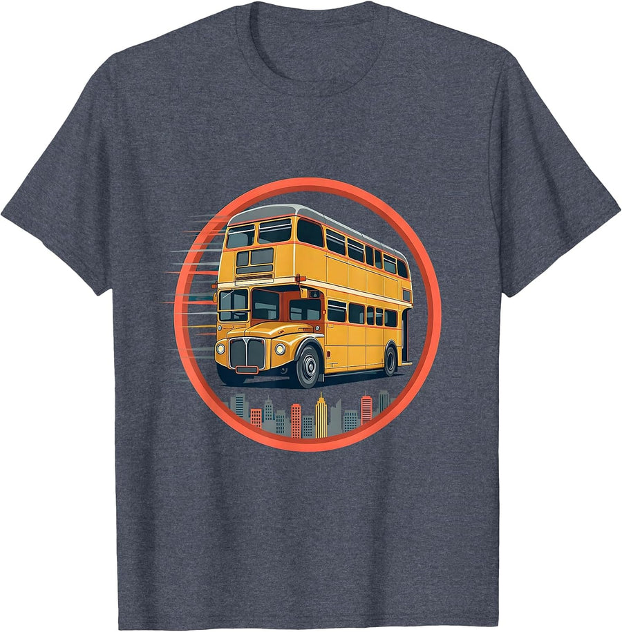 Vintage City Bus Speeding Through Downtown T-Shirt - Heather Blue