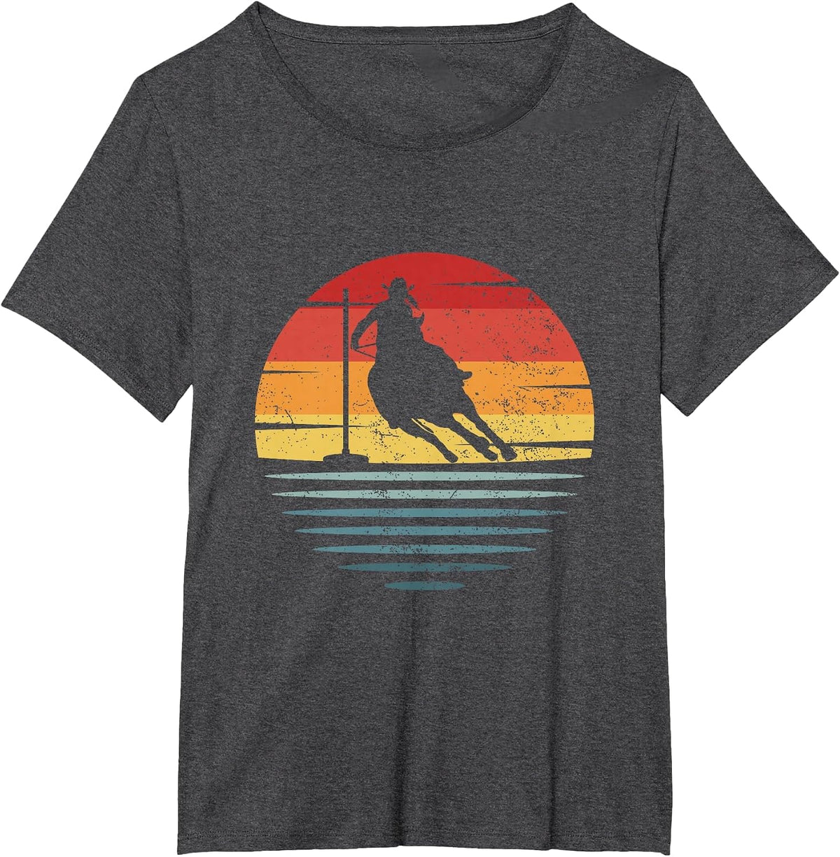 Retro Cowgirl Riding Horse Silhouette Rodeo Pole Bending T-Shirt - Dark Heather Grey