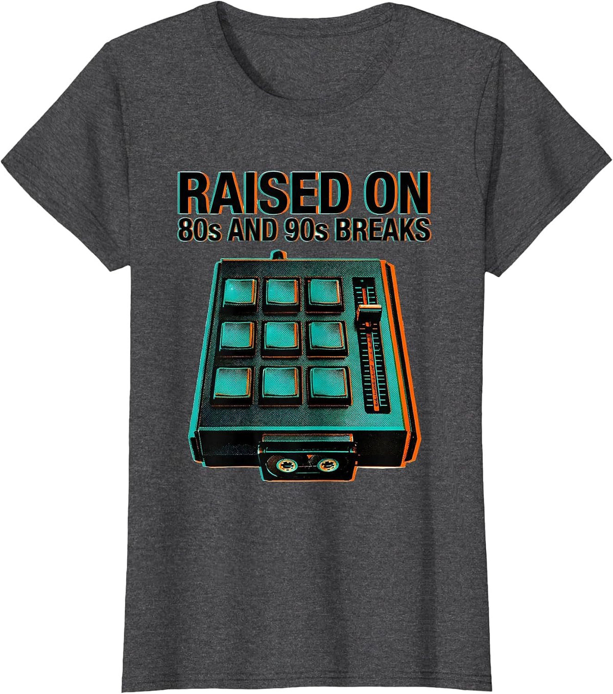 Women's Raised On 80s And 90s Breaks Vintage Hip Hop Rap Lyric T-Shirt - Dark Heather Grey