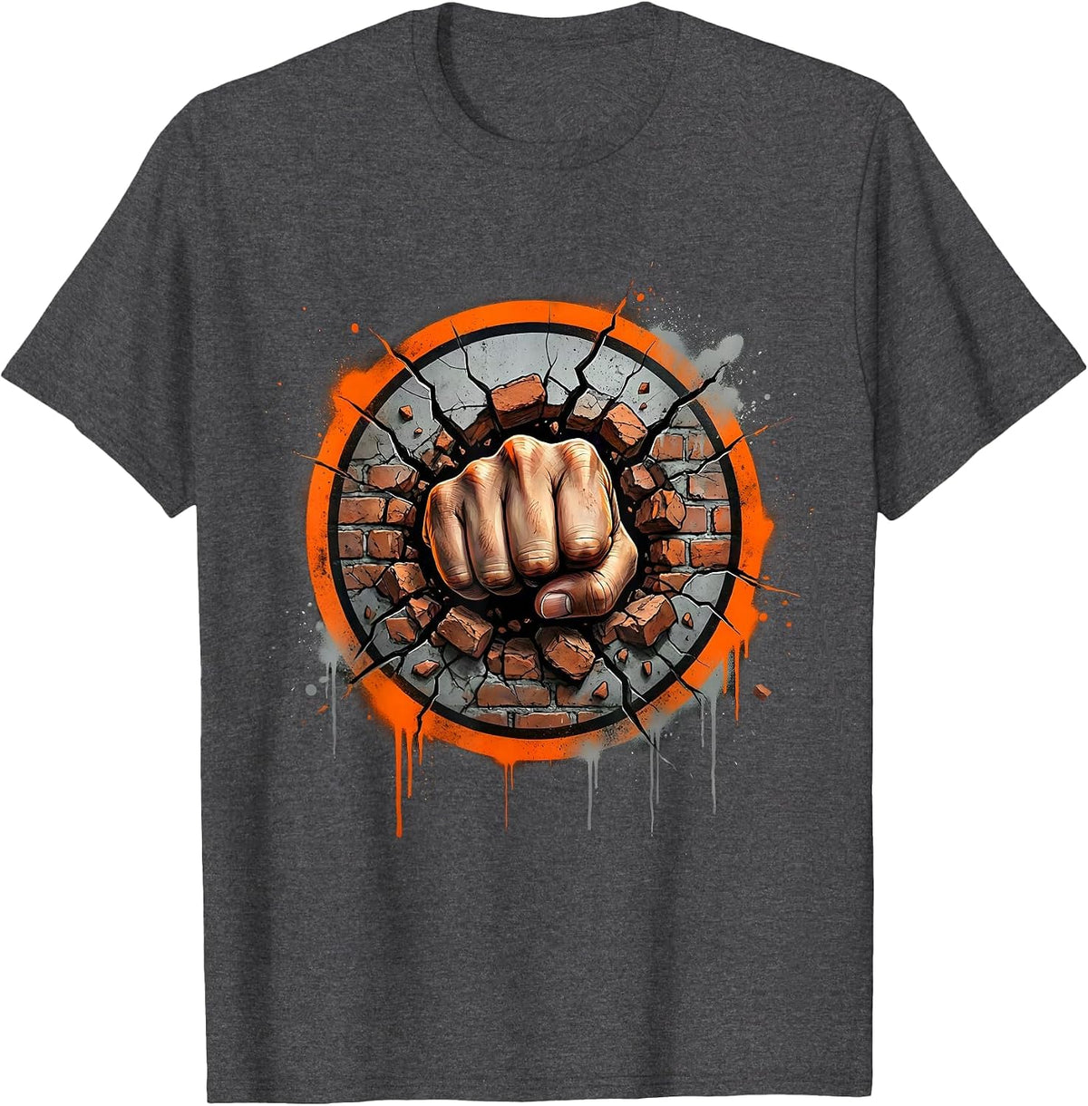 Men's Fist Through Brick Wall Breakthrough Graphic T-Shirt - Dark Heather Grey