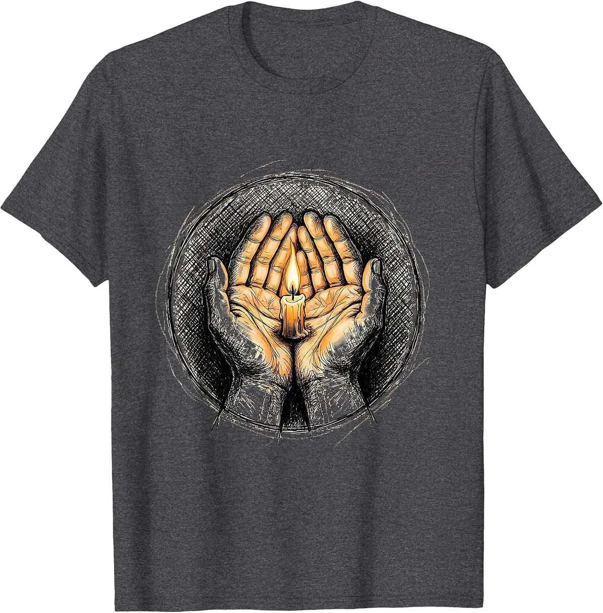 Suicide Prevention Awareness Candle Flame Cupped Hands T-Shirt - Dark Heather Grey