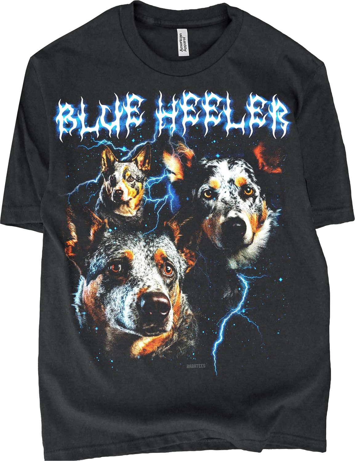 Heavy Metal 80s Animal Black Tshirt - 100% Cotton - for Men & Women - Blue Heeler