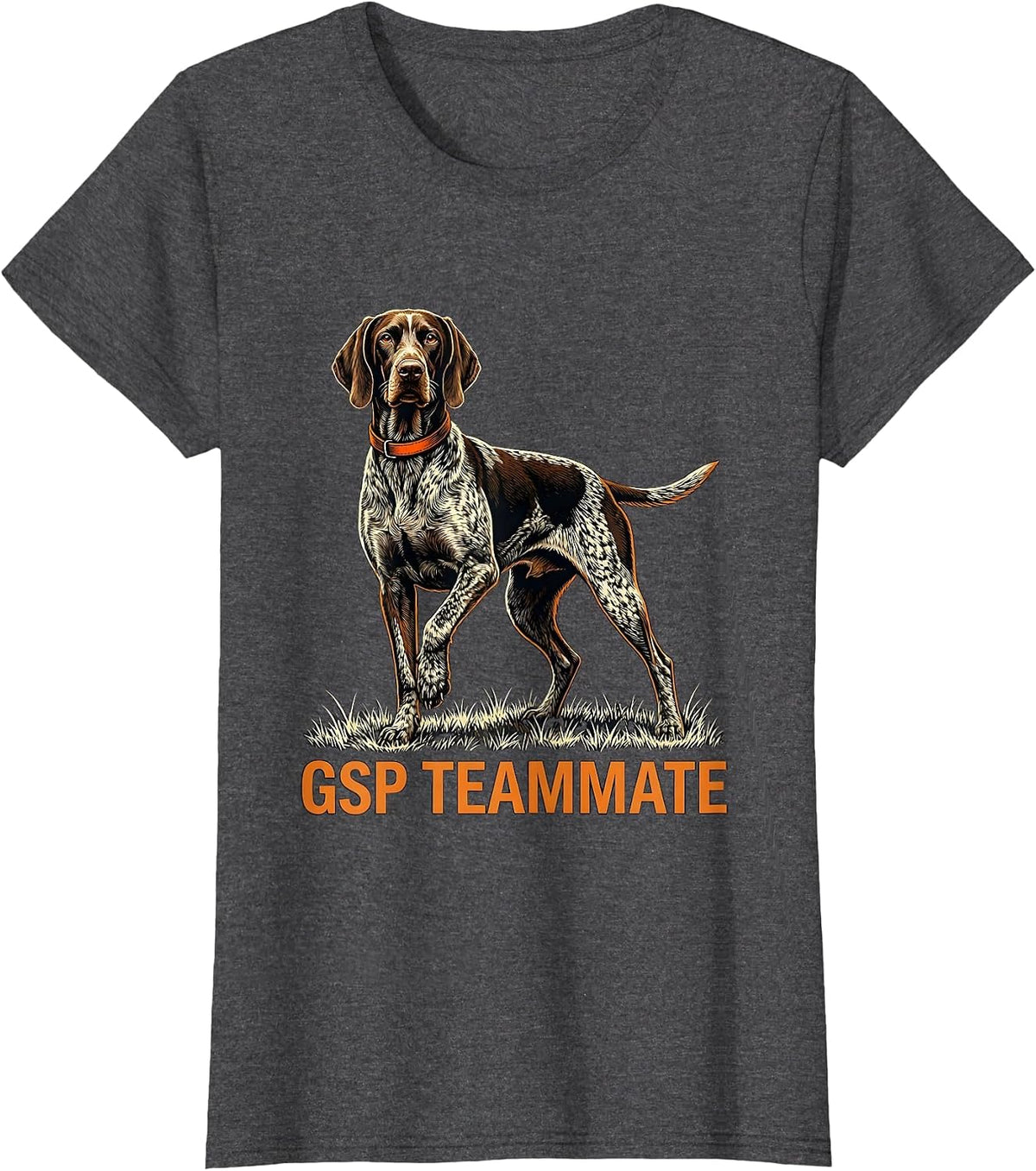 Women's GSP Teammate Stencil German Shorthaired Pointer Dog Lover T-Shirt - Dark Heather Grey