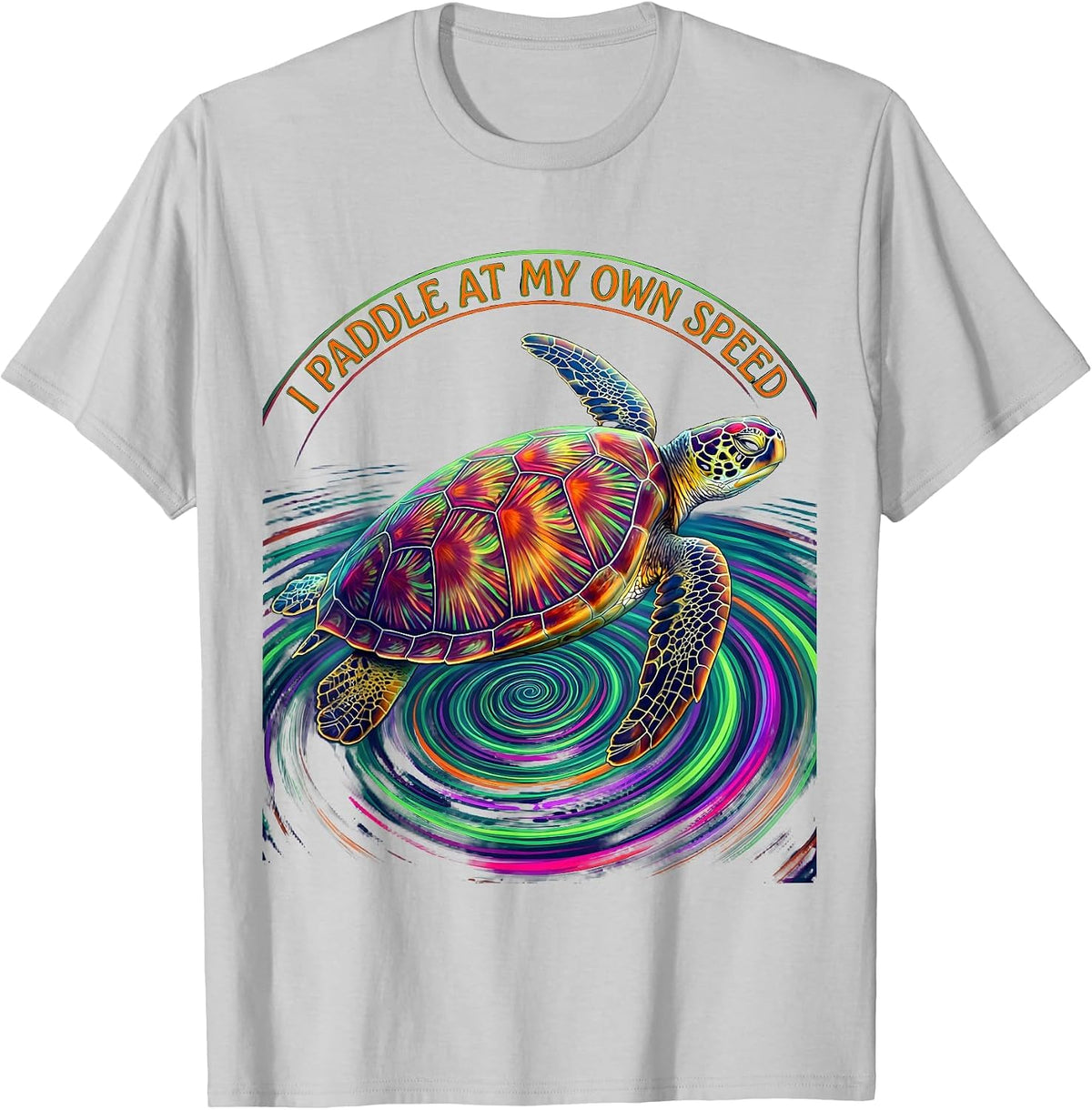 Men's I Paddle At My Own Speed Psychedelic Sea Turtle Ocean Animal T-Shirt - Silver Grey