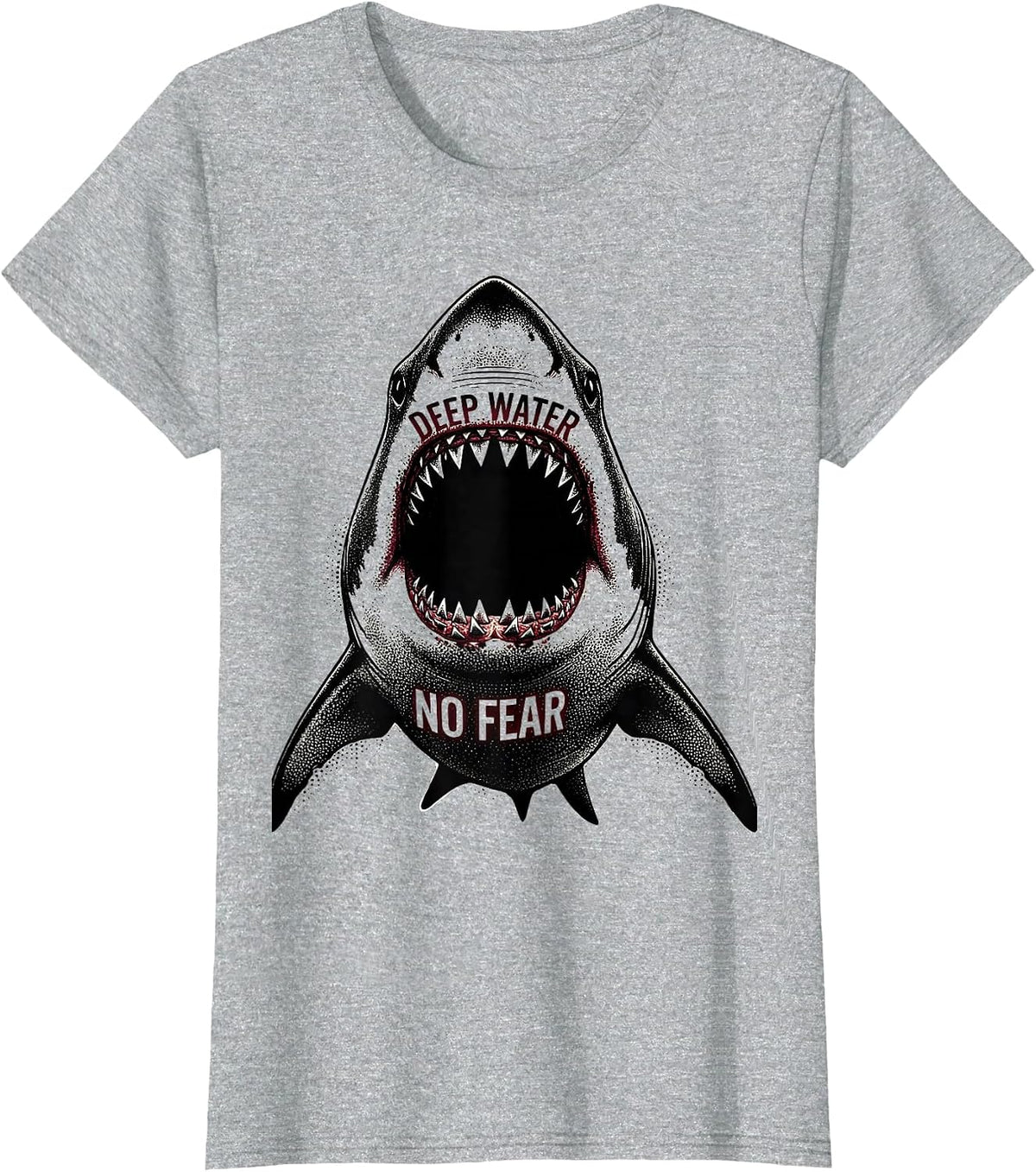 Women's Deep Water No Fear Bold Shark Design T-Shirt - Heather Grey