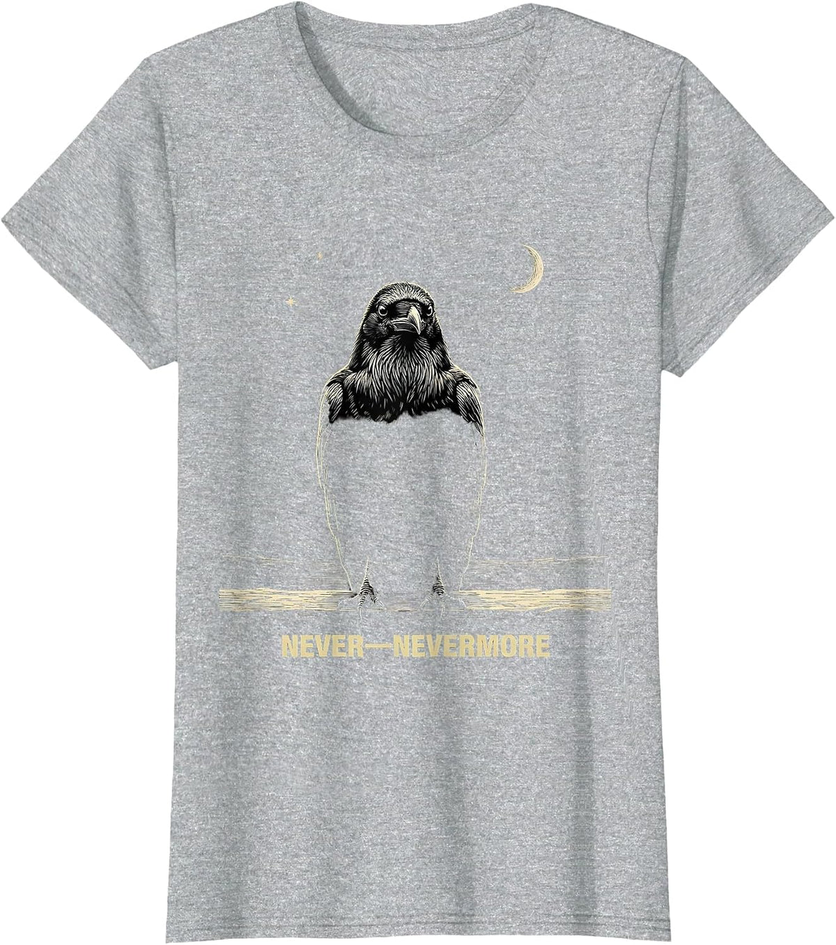 Never—Nevermore Gothic Edgar Allan Poe Raven Quote Literary T-Shirt - Heather Grey