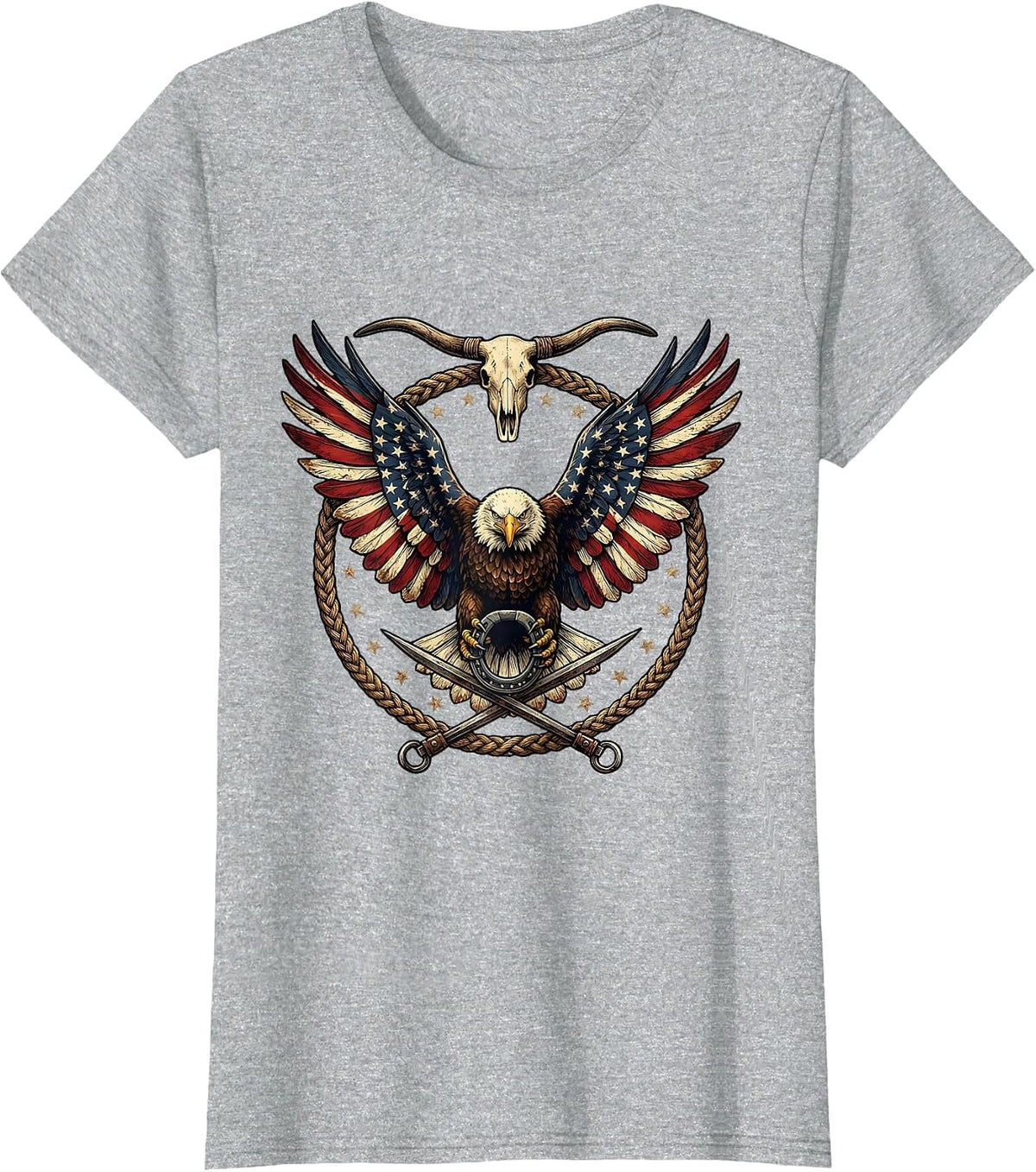 Eagle Soaring American Flag Draped Wings T-Shirt - Heather Grey