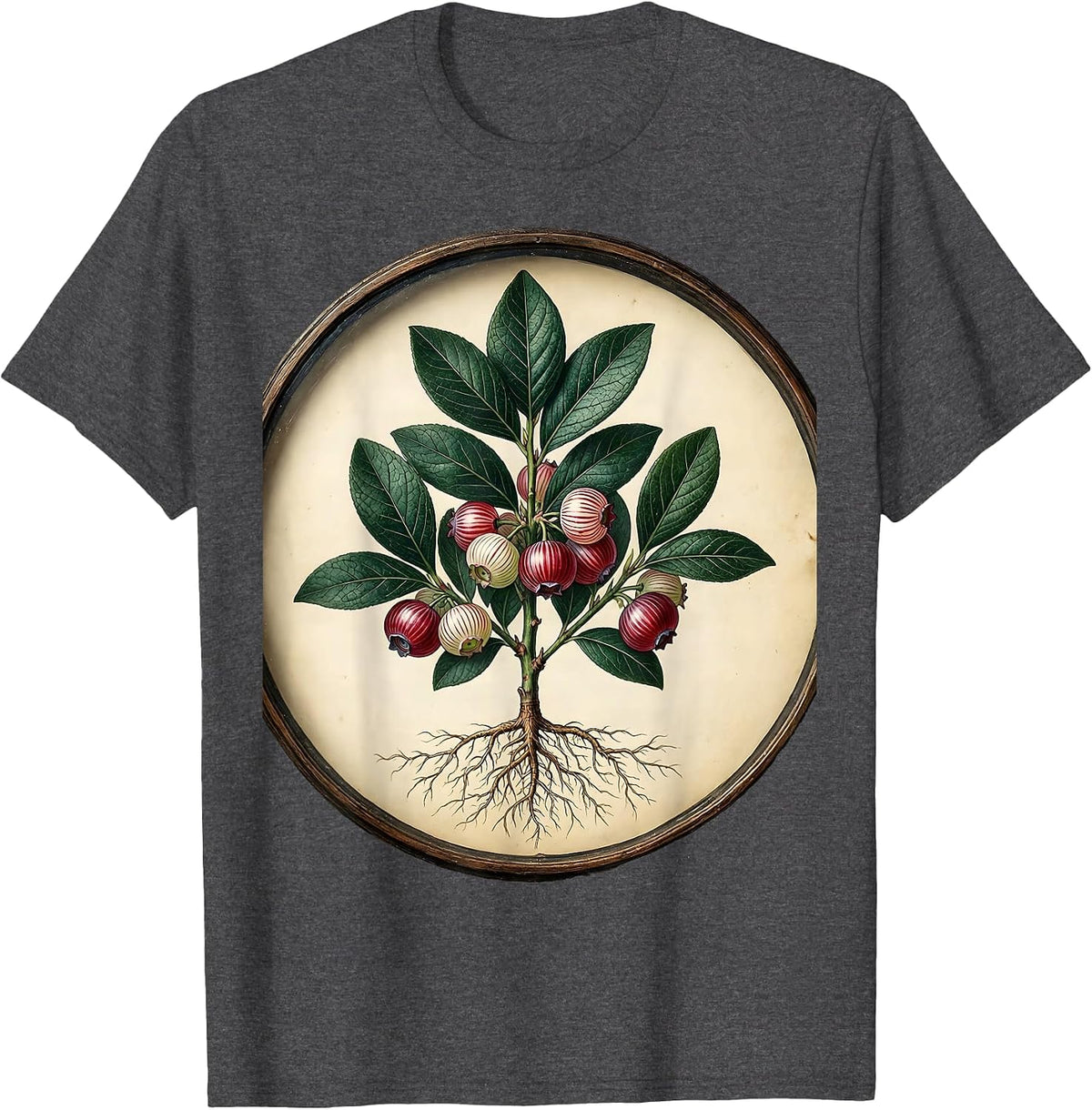 Red White and Blueberries Patriotic Berry Bush T-Shirt - Dark Heather Grey