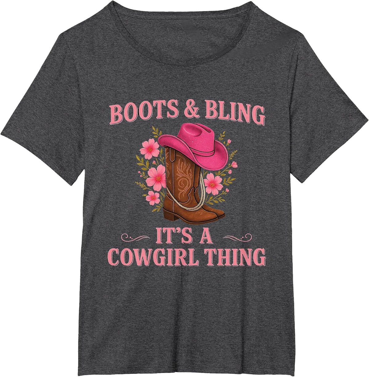 Boots and Bling It’s a Cowgirl Thing Western Rodeo Country T-Shirt - Dark Heather Grey