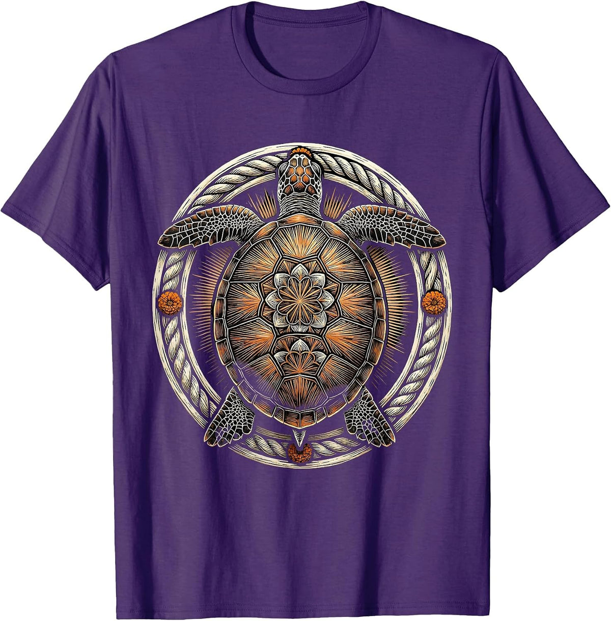 Mexican Sea Turtle Mandala Art Design T-Shirt - Purple