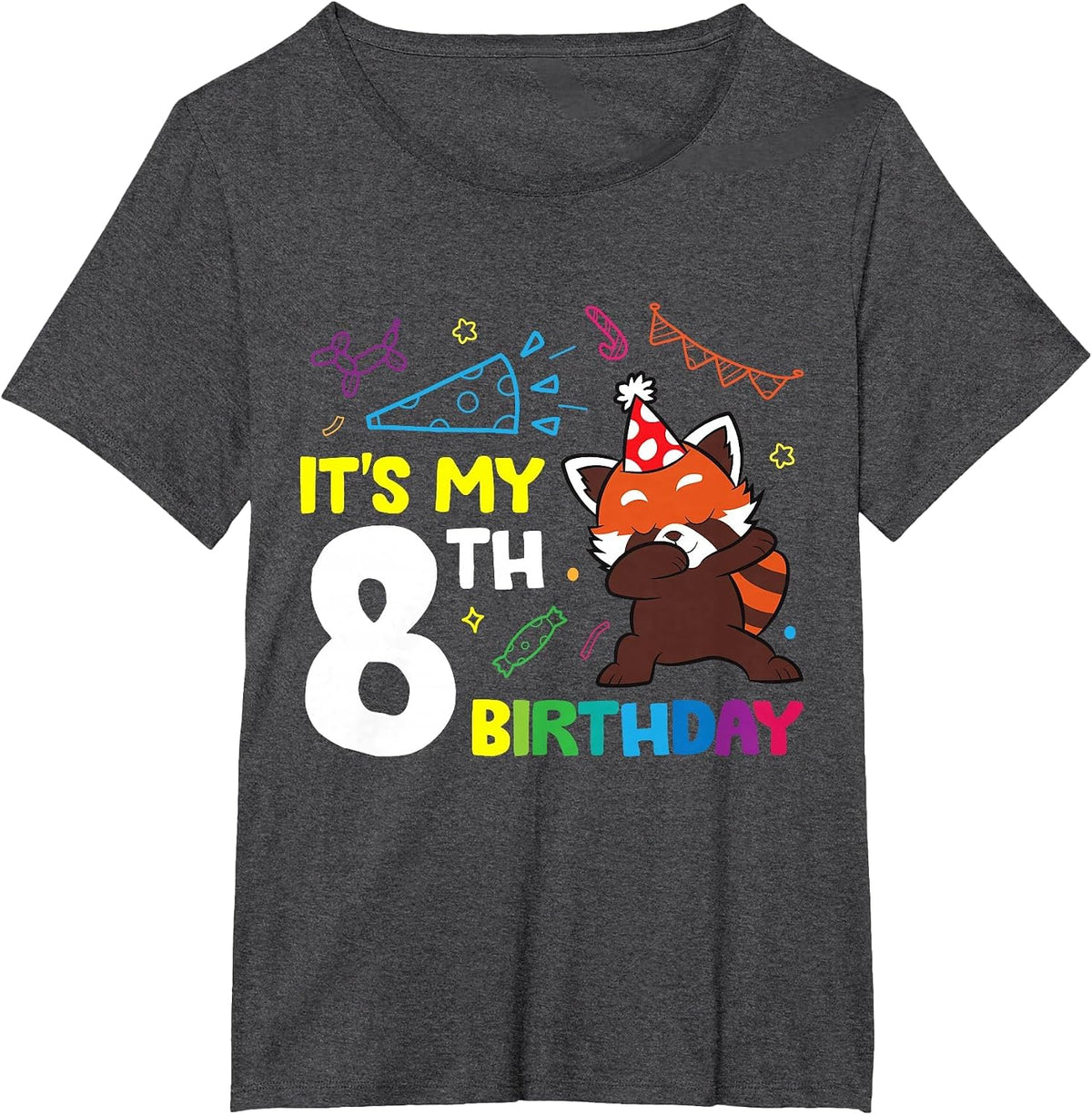 Red Panda Birthday It's My 8th Birthday Red Panda T-Shirt - Dark Heather Grey