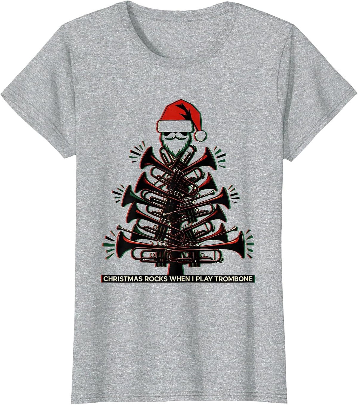 Christmas Rocks When I Play Trombone Funny Trombone Player T-Shirt - Heather Grey