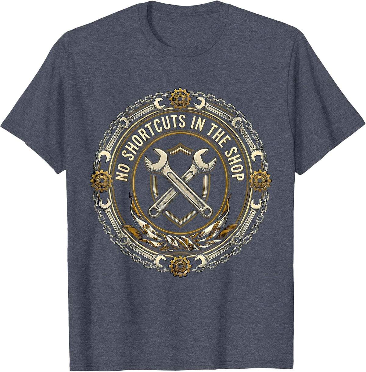No Shortcuts in the Shop Mechanic Design T-Shirt - Heather Blue