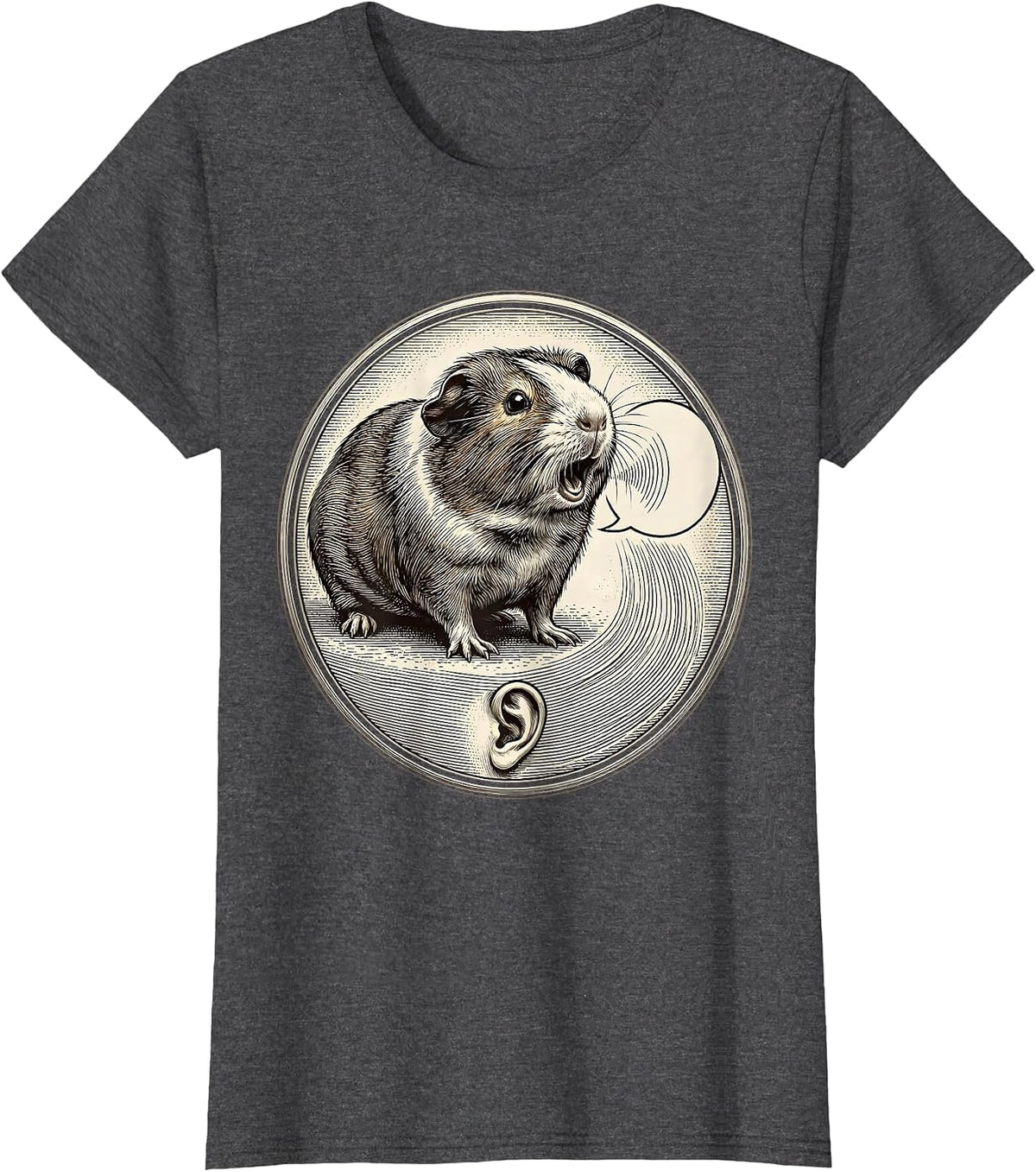 Women's Sealed Guinea Pig Badge Crosshatch Etching Pet Lover Humor T-Shirt - Dark Heather Grey