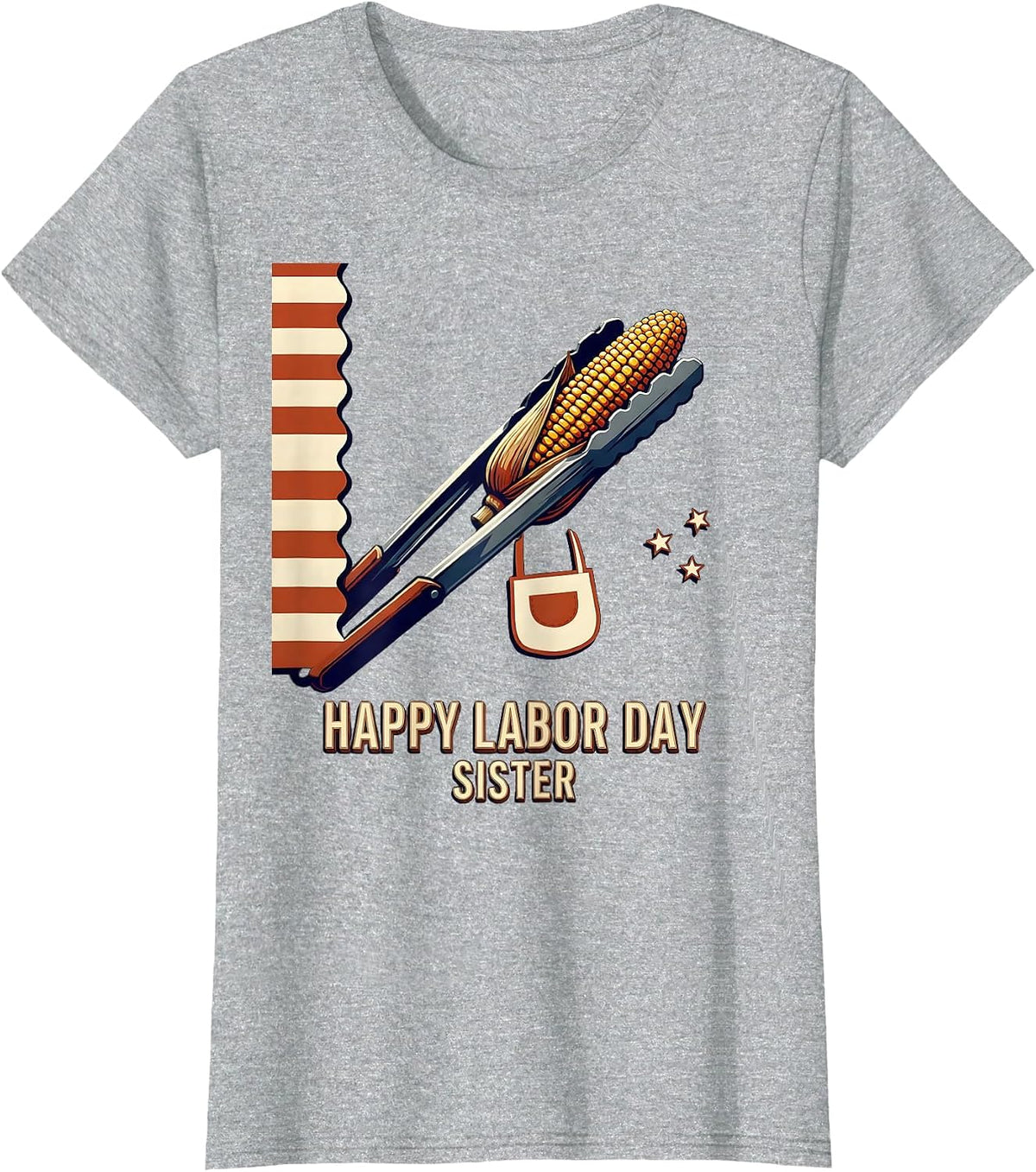 Women's Happy Labor Day, Sister Patriotic Americana Celebration T-Shirt - Heather Grey