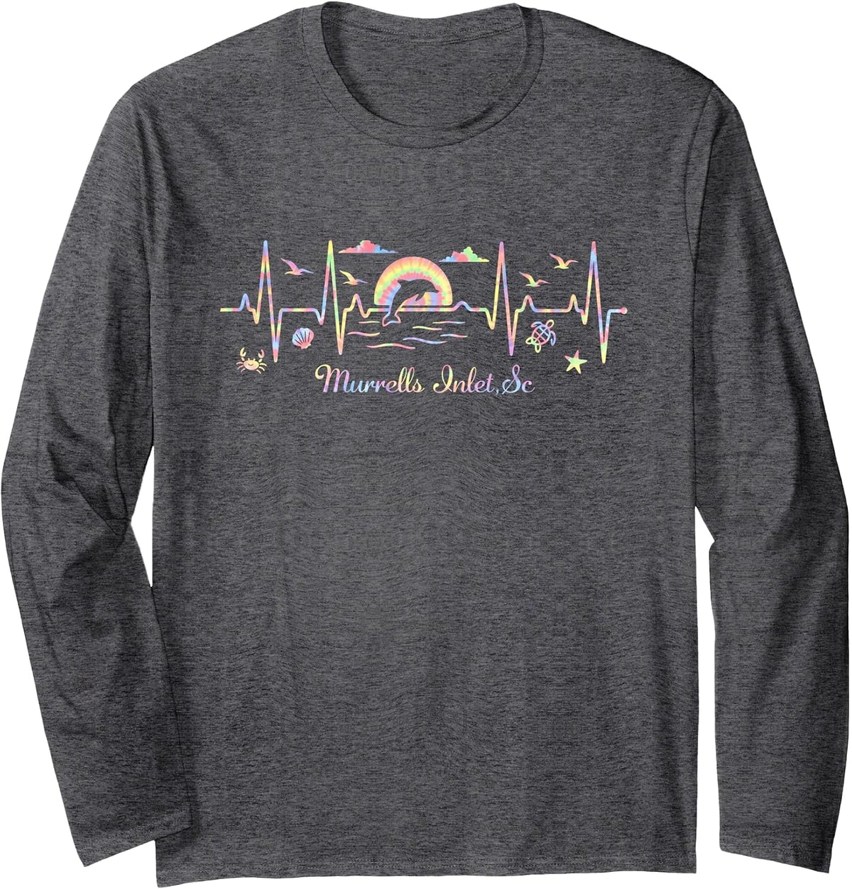 Colorful Murrells Inlet, SC Nature Lover Beach Vacation Long Sleeve T-Shirt - Adult Unisex Dark Heather Grey