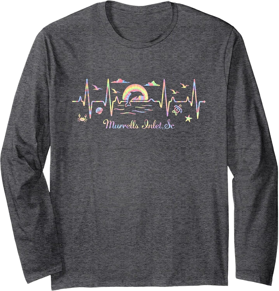 Colorful Murrells Inlet, SC Nature Lover Beach Vacation Long Sleeve T-Shirt - Adult Unisex Dark Heather Grey
