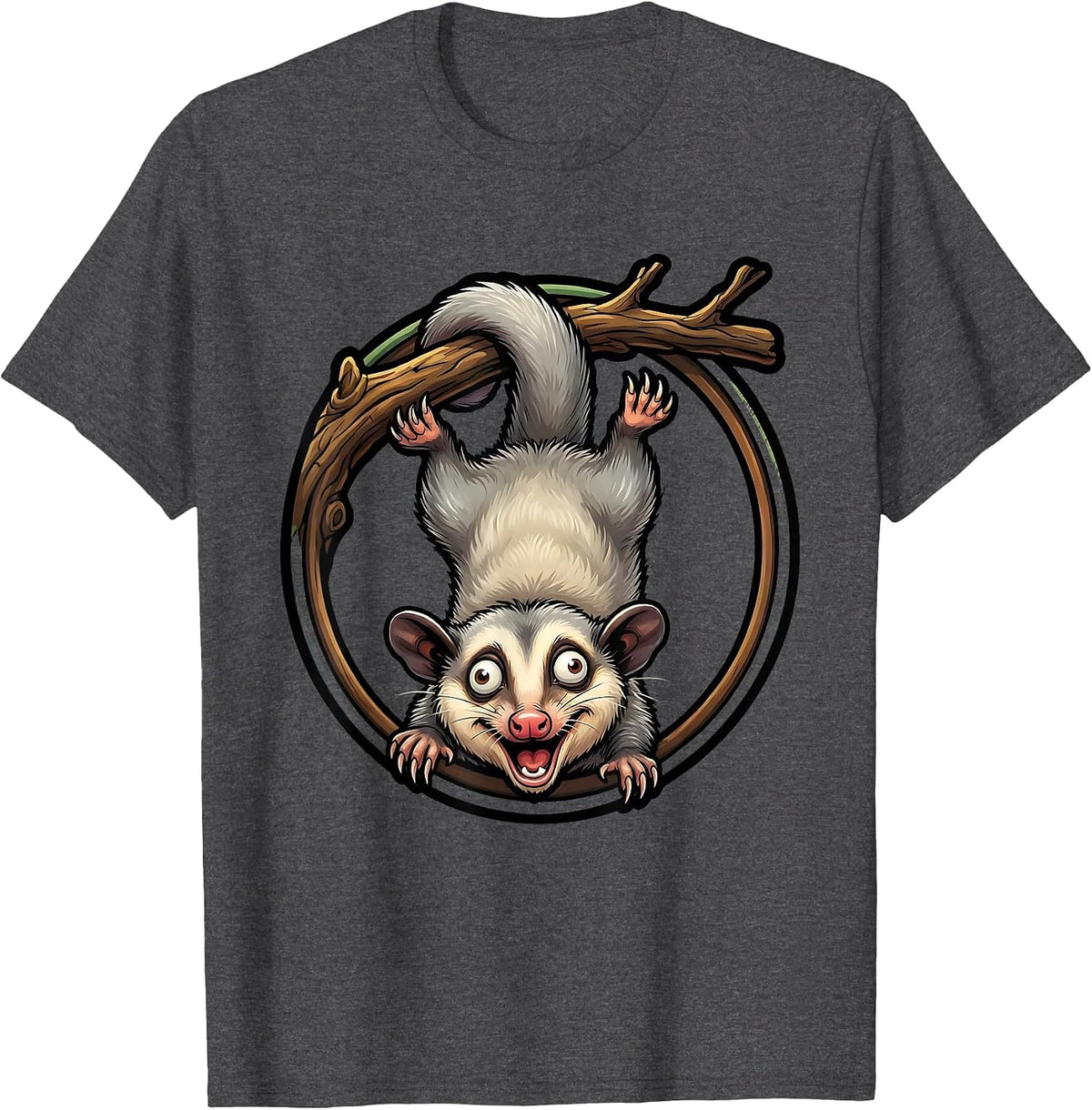 Opossum Hanging Upside Down From Branch T-Shirt - Dark Heather Grey
