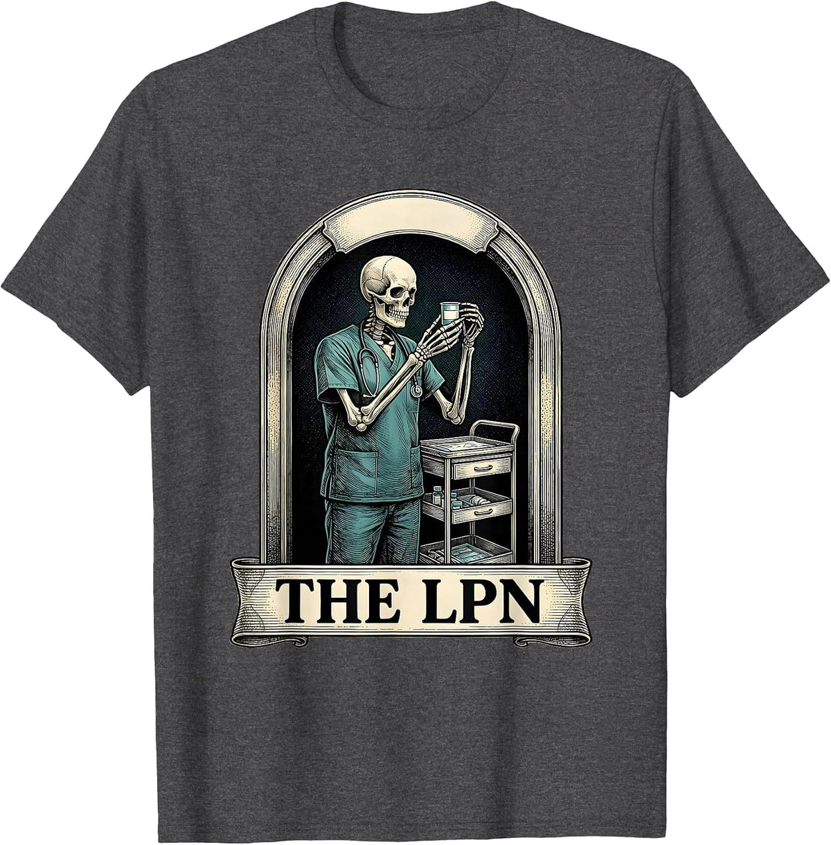 Men's The LPN Skeleton Tarot Card Funny Halloween LPN Gift T-Shirt - Dark Heather Grey