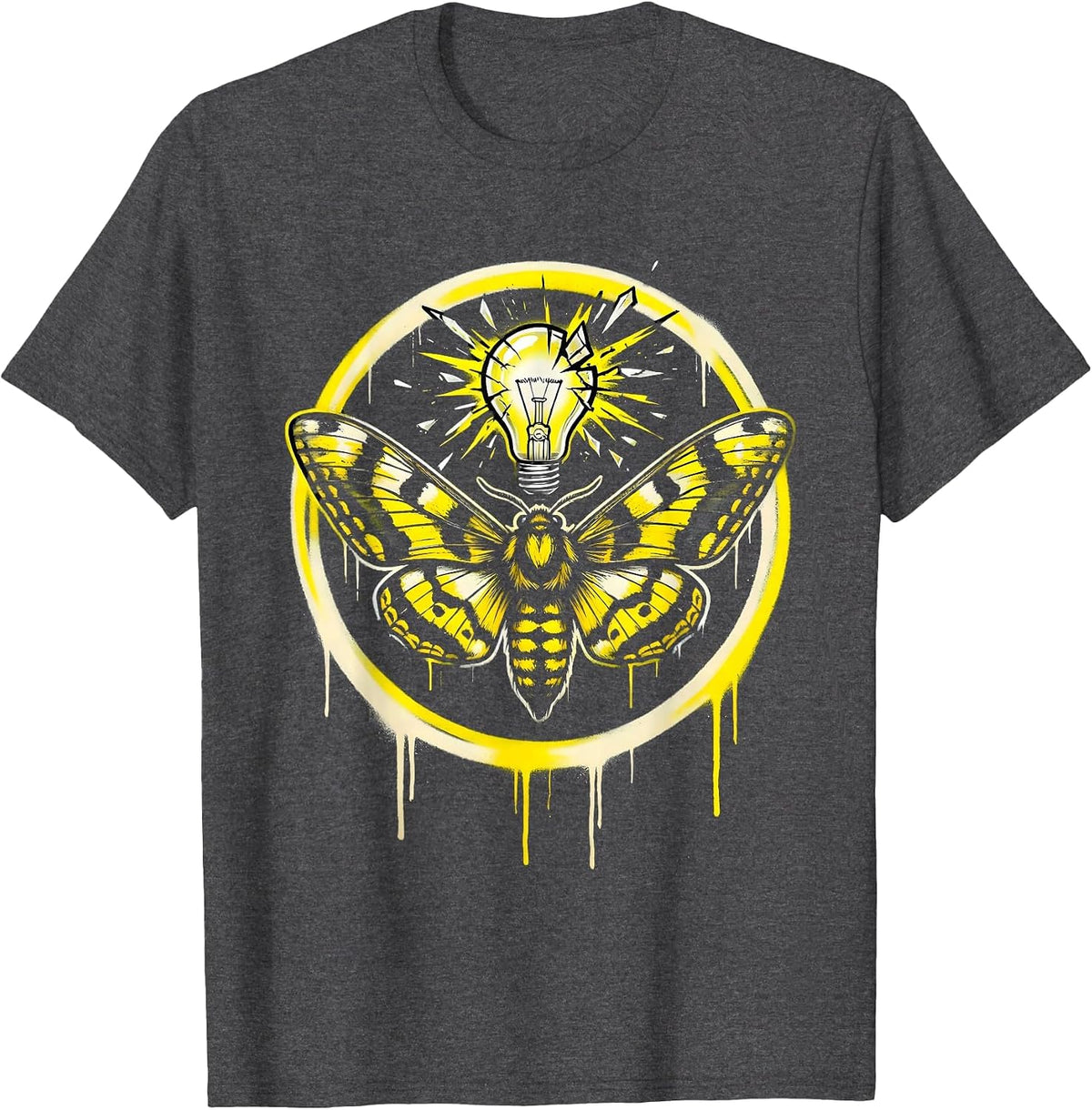 Men's Grunge Moth Shattered Light Bulb Illustration T-Shirt - Dark Heather Grey