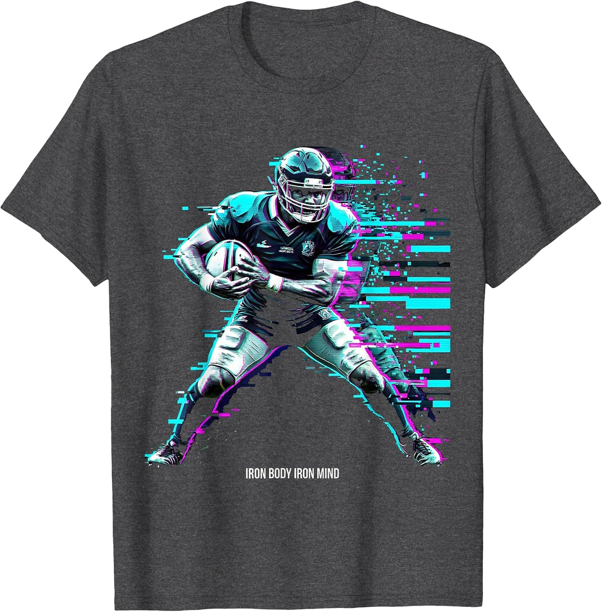 Iron Body Iron Mind Rugby Warrior Design T-Shirt - Dark Heather Grey