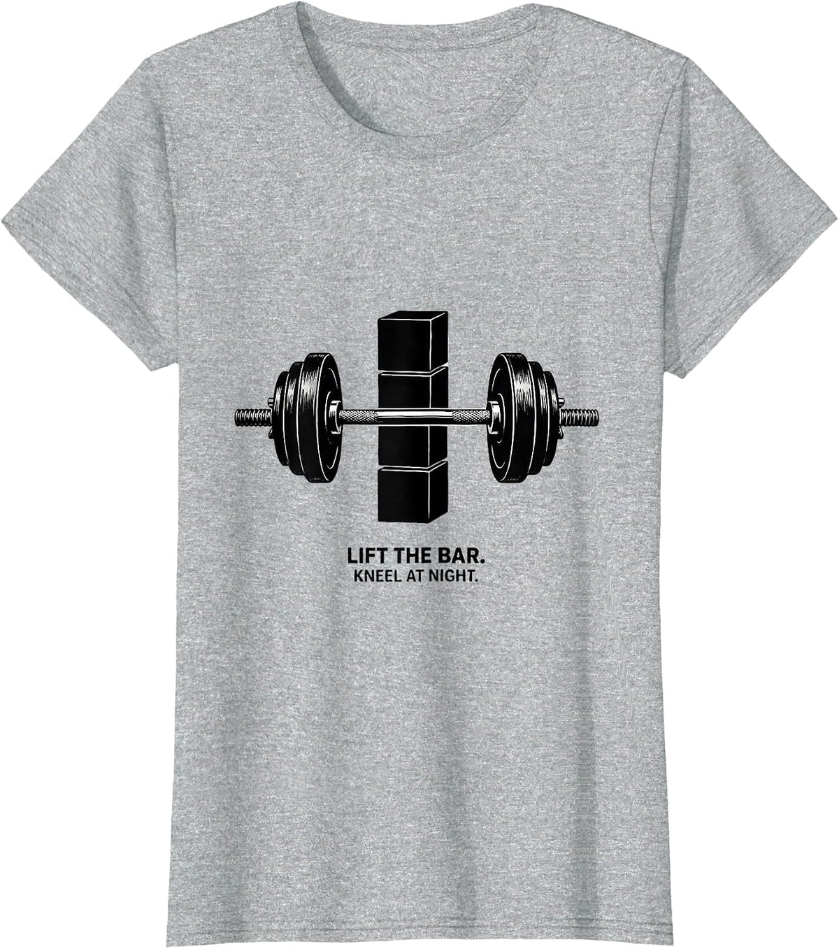 Lift The Bar Kneel At Night Funny Christian Gym Weightlifter T-Shirt - Heather Grey