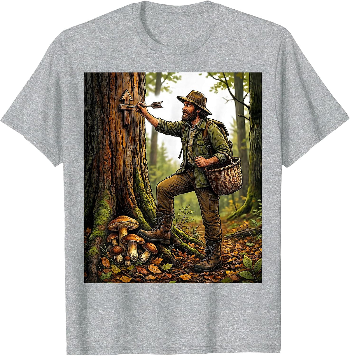 Men's Forager Mushroom Hunting Hidden Morel Gift T-Shirt - Heather Grey