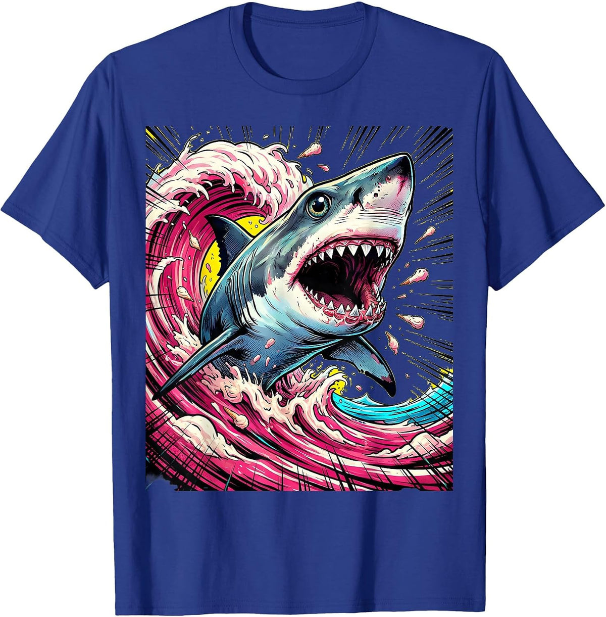 Shark Ice Cream Wave Burst Graphic Tee T-Shirt - Royal Blue