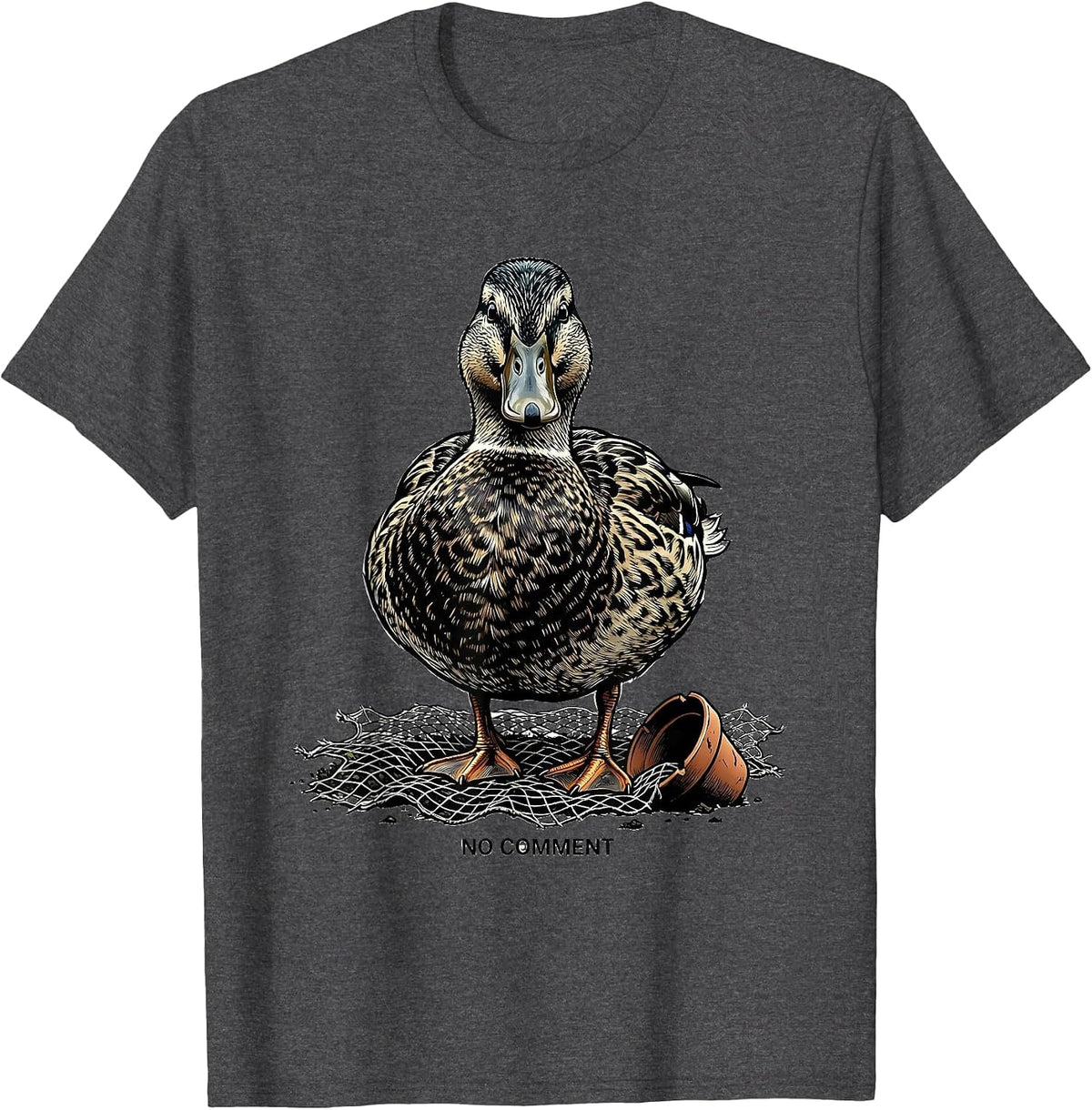 Men's No Comment Funny Duck Photobooth Portrait Animal Lover T-Shirt - Dark Heather Grey