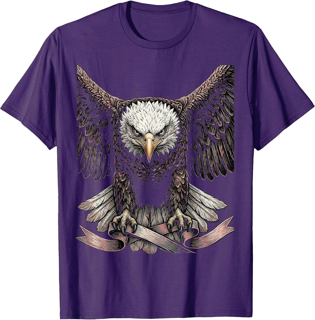 Men's Bald Eagle Pink Ribbon Breast Cancer Awareness T-Shirt - Purple