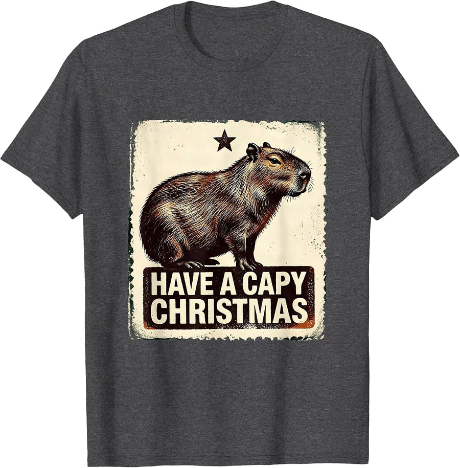 Men's Have a Capy Christmas Rubber Stamp Capybara Lover Family T-Shirt - Dark Heather Grey