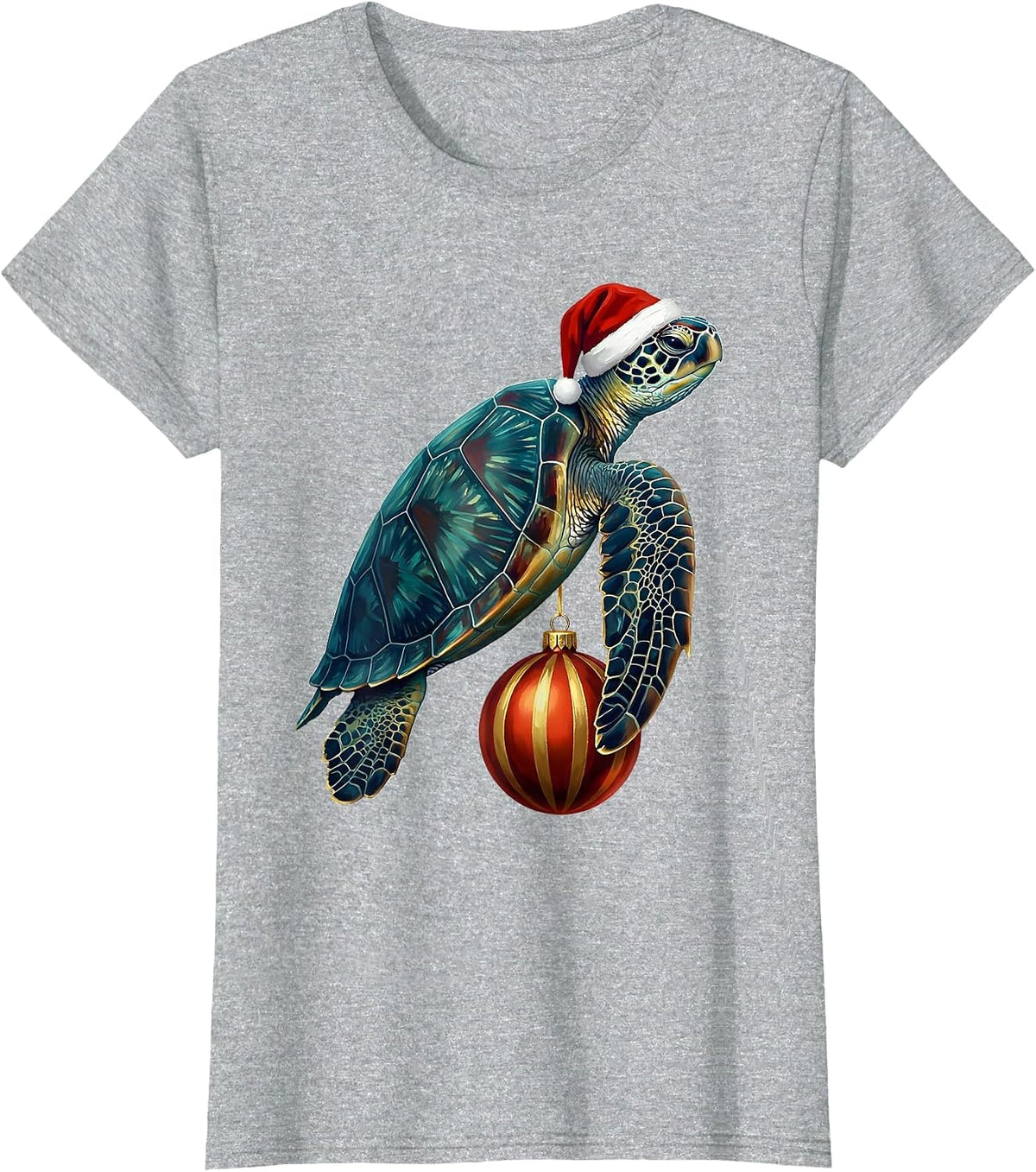 Sea Turtle Santa Hat Whimsical Holiday Novelty T-Shirt - Heather Grey