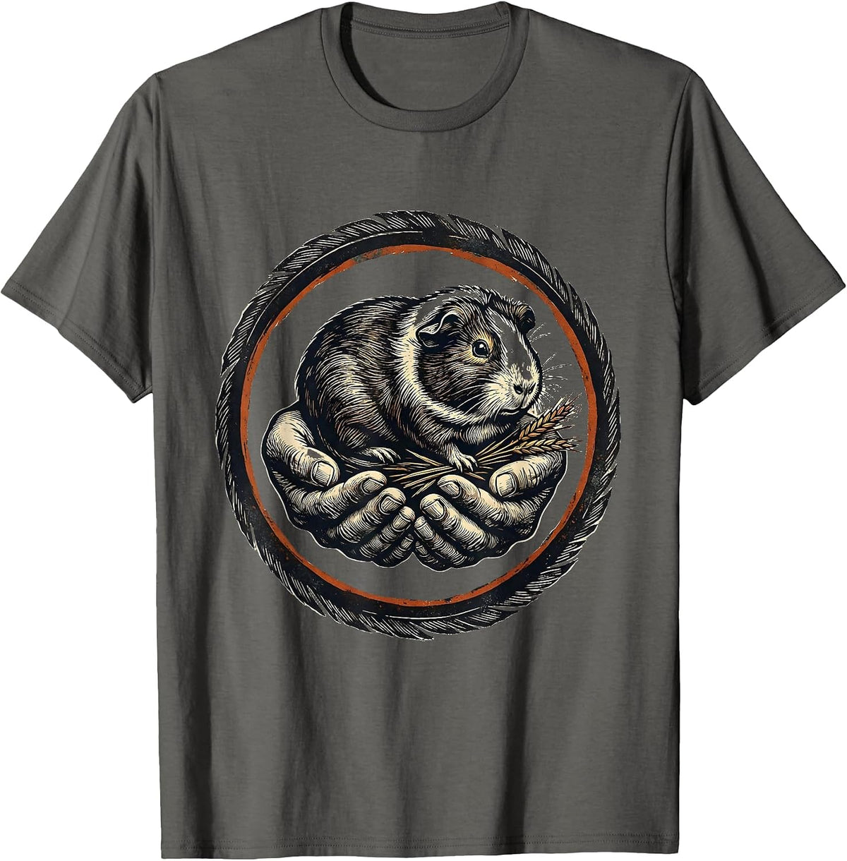 Guinea Pig Seal Linocut Pet Lover Humor T-Shirt - Asphalt Grey
